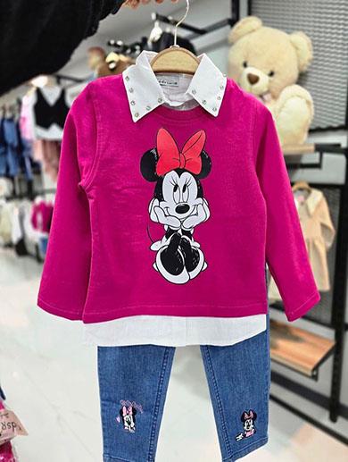 İPEKKİDS TAŞLI GÖMLEK YAKA ÜST KOT ALT KOMBİN PEMBE