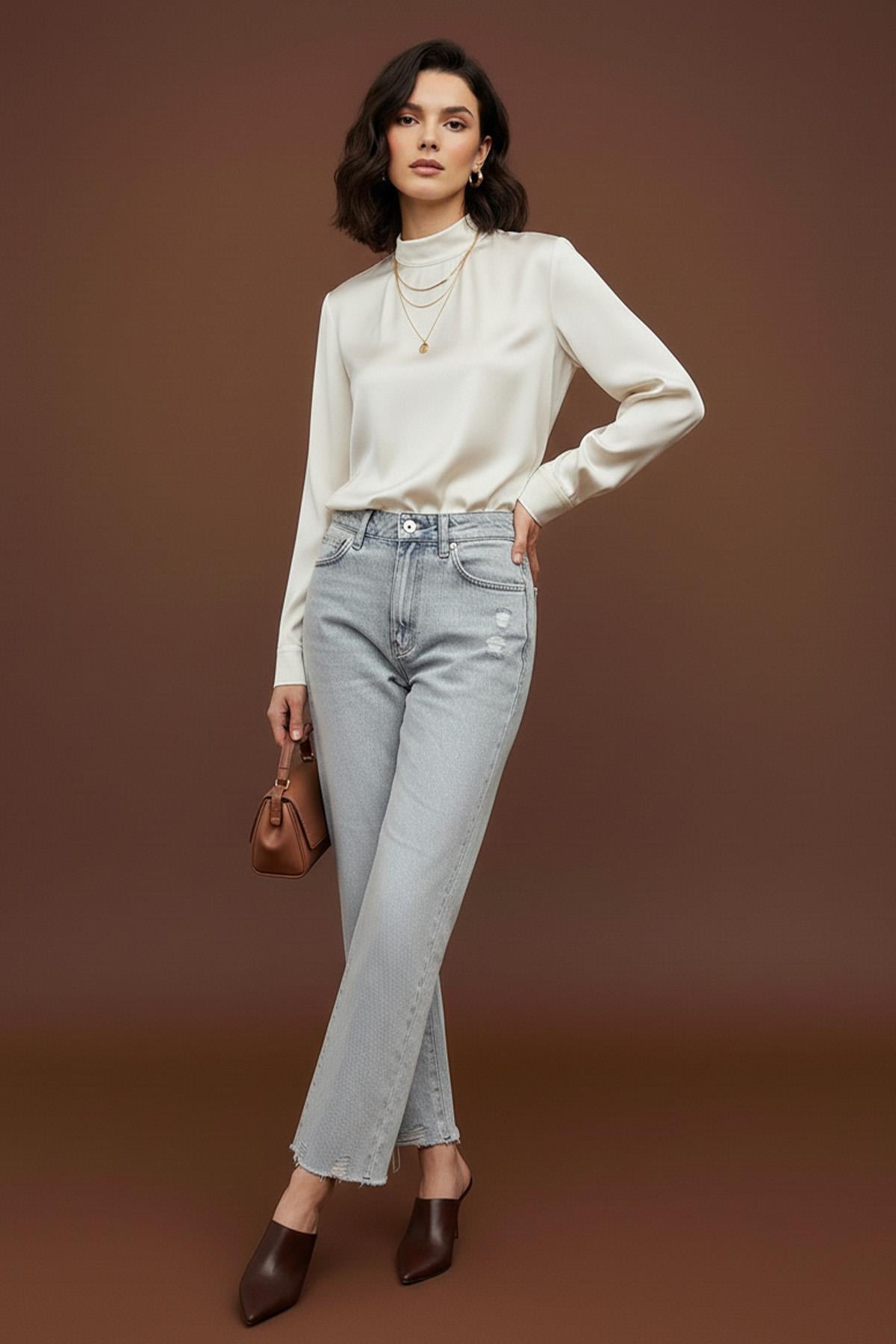 Kadın Basic Denim Pantolon -32195PNT - GREY