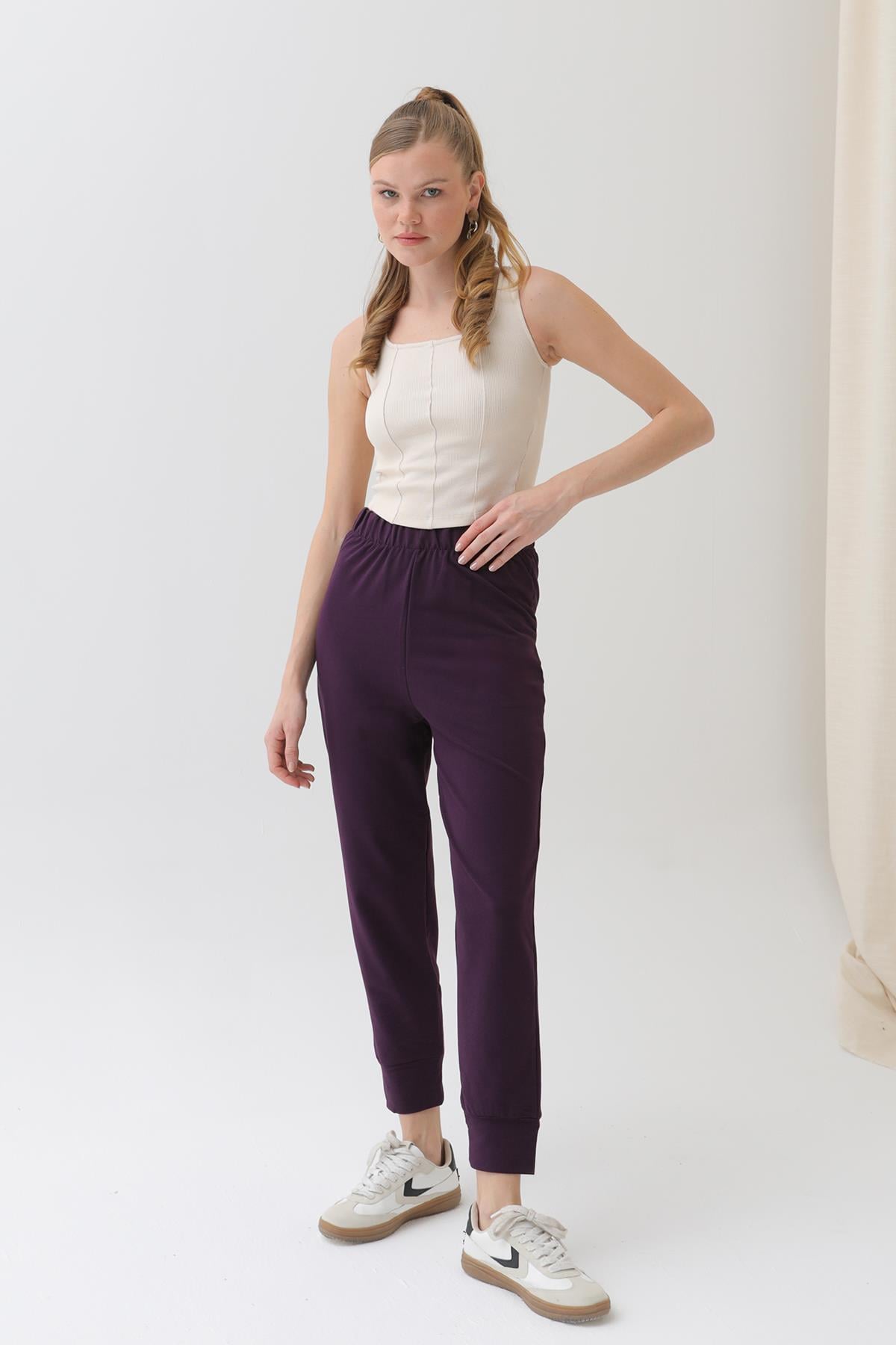 Kadın Ribana Detaylı Eşofman Altı - 30189PNT - PURPLE