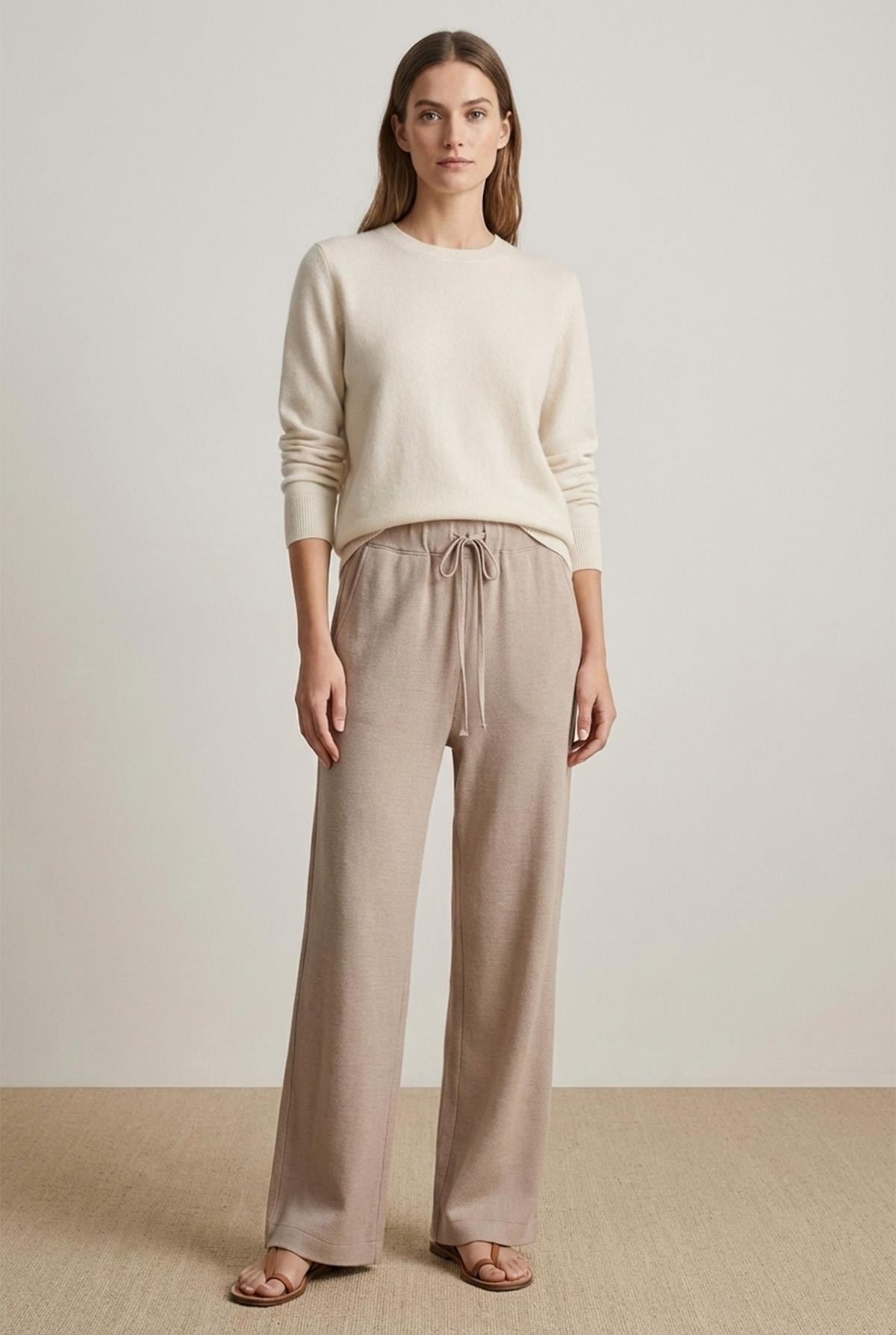 Kadın Bol Paça Keten Pantolon -20736PNT - BEIGE