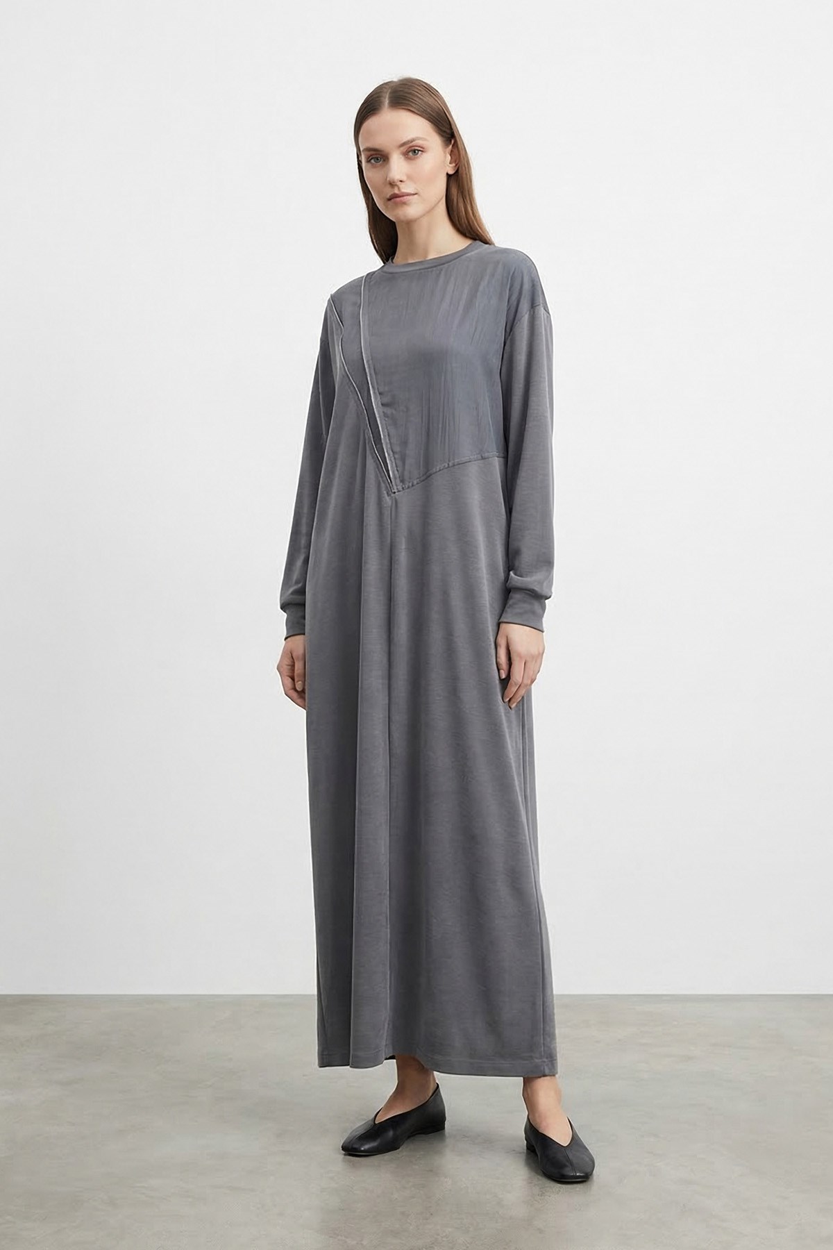 Kadın Fermuar Detaylı Uzun   Elbise – 12686ELB - ANTRACITE