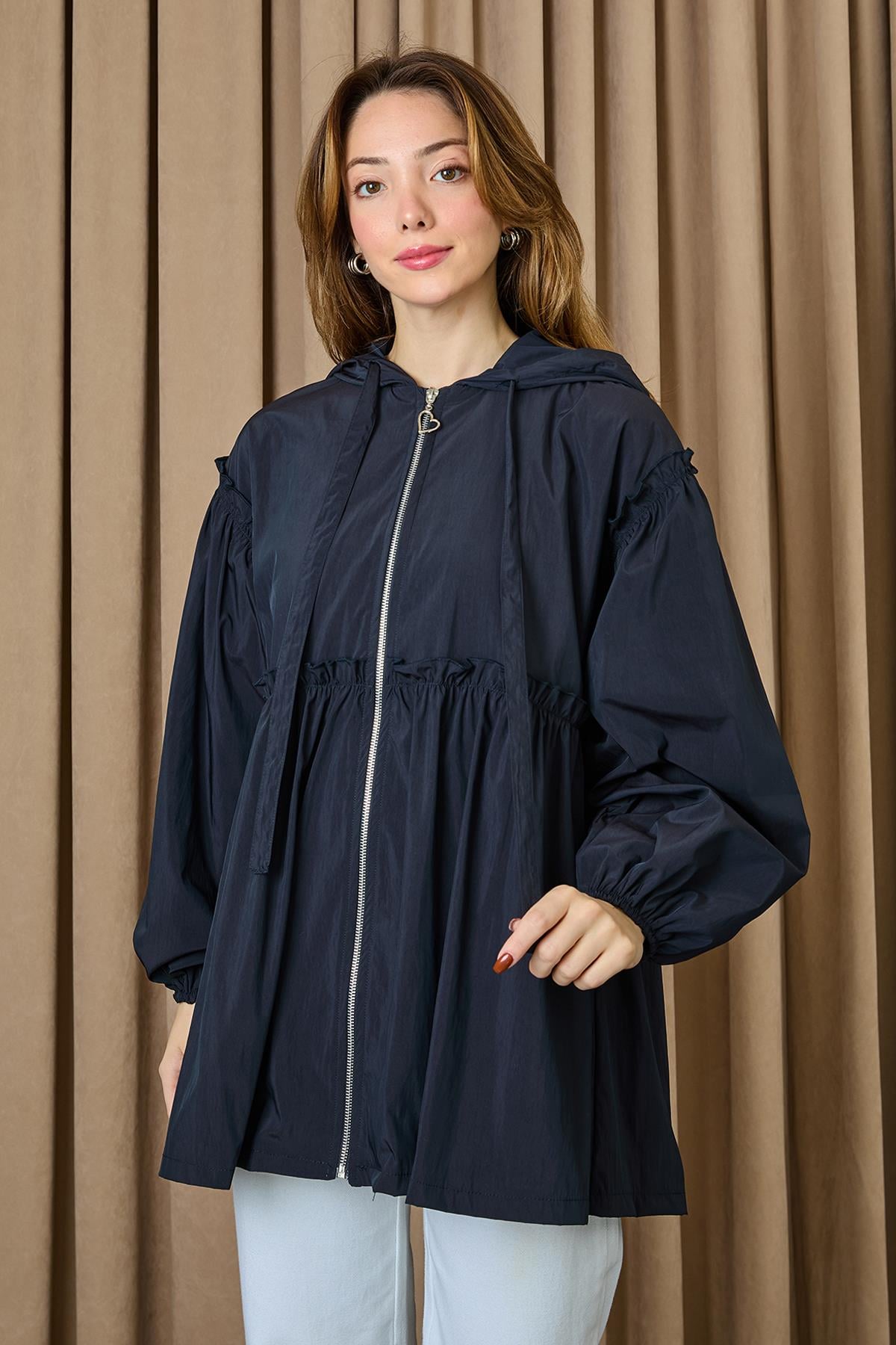 Kadın Fırfır Detaylı Balon Kollu Kap  -  32394MNT - NAVY