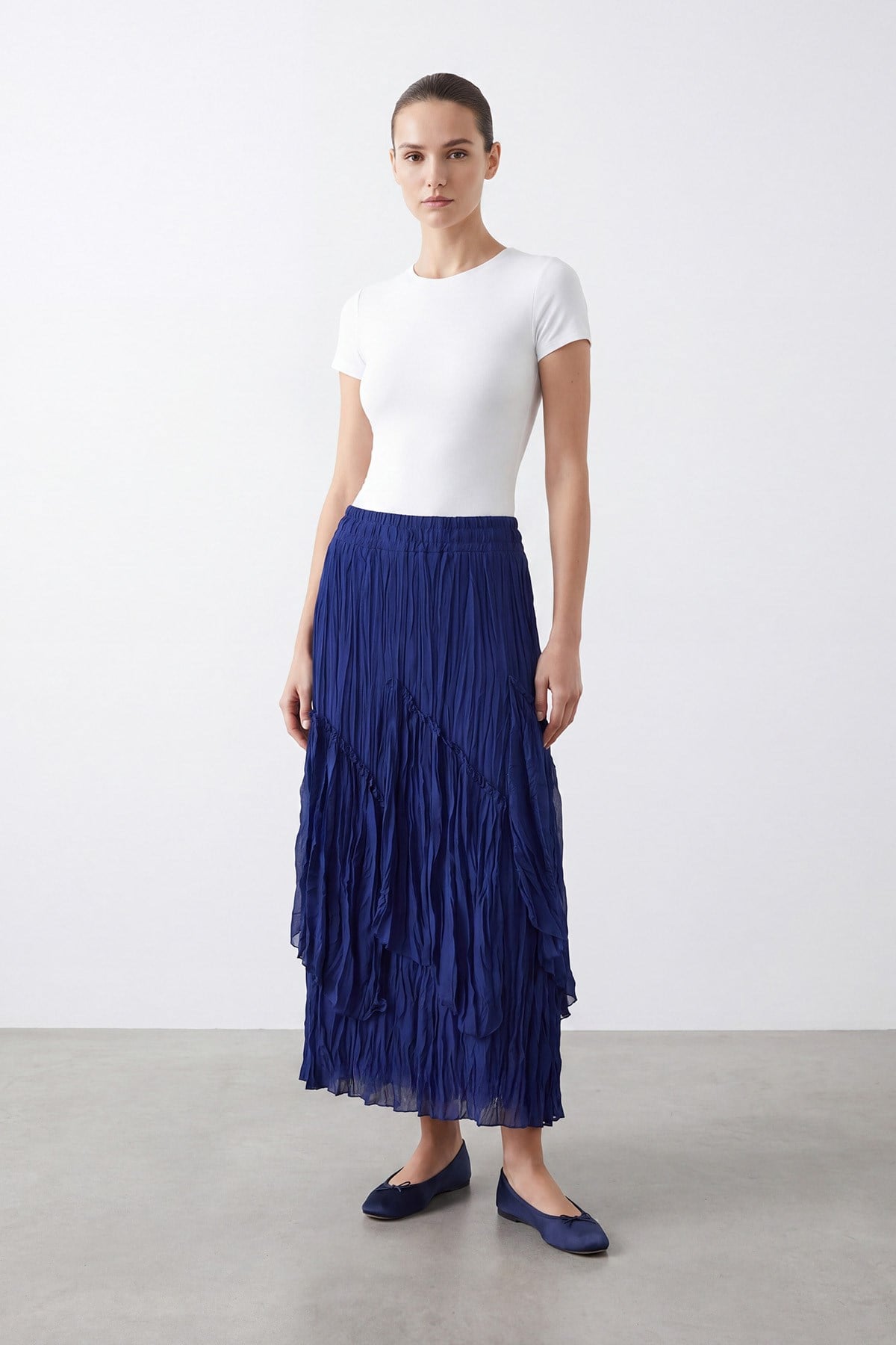 Kadın Kat Kat Volanlı Uzun Etek – 26S-18299ETK - SAX BLUE