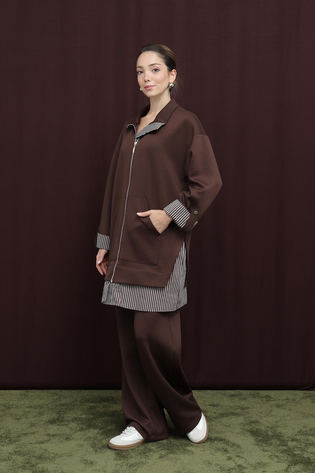 Kadın Garni Detaylı Takım - 14383TKS - BROWN