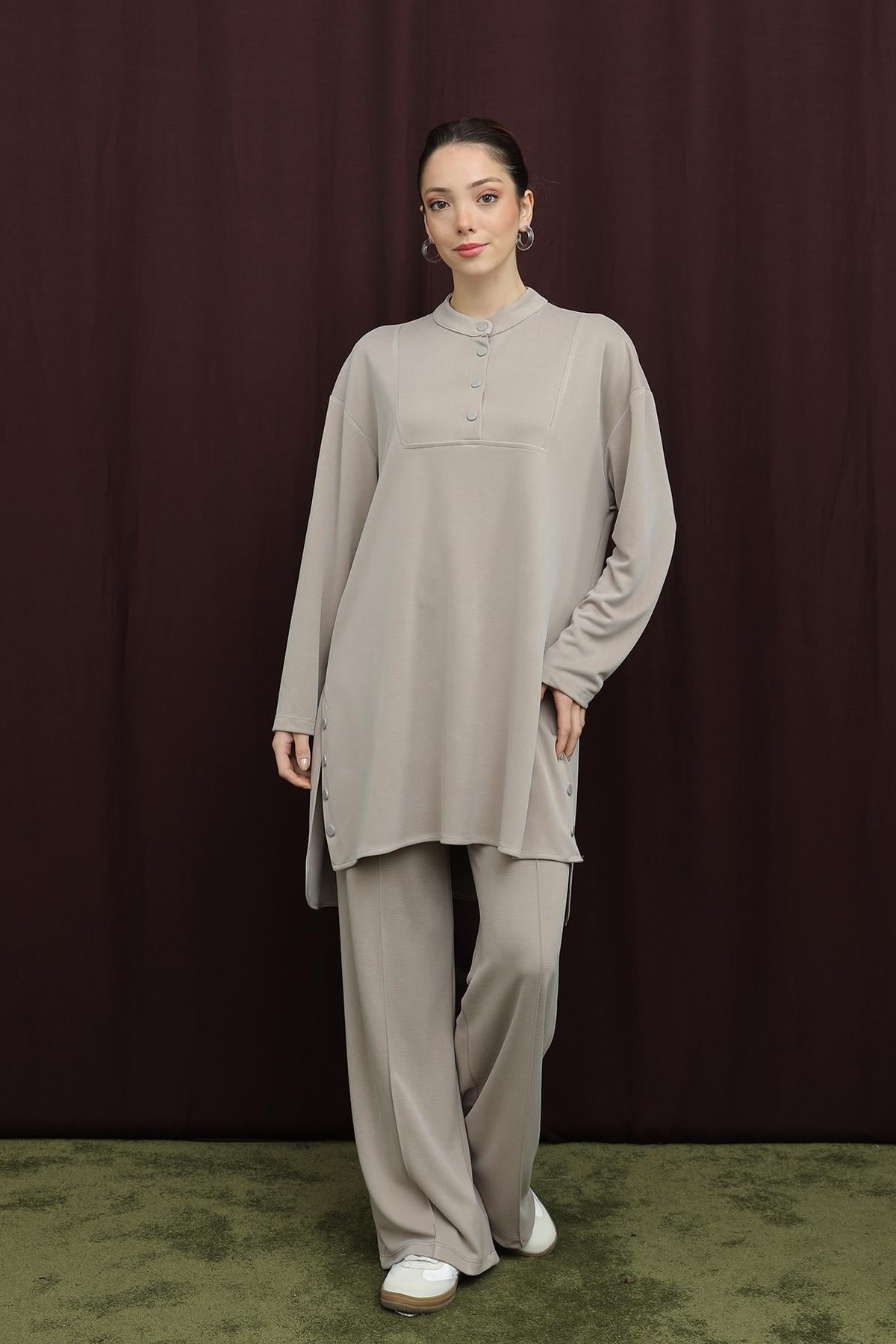 Kadın Çıtçıt Detaylı Basic Takım - 14391TKS - BEIGE