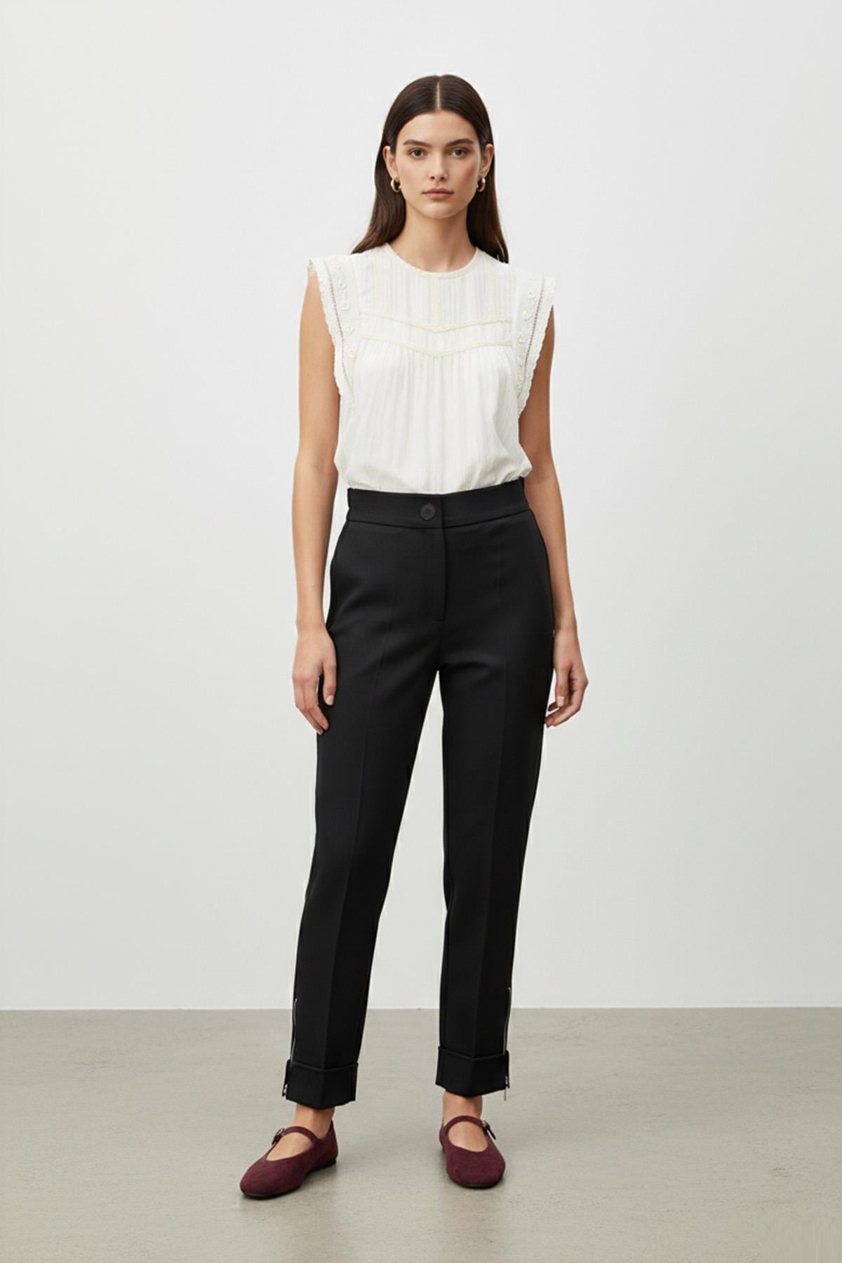 Kadın Paça Fermuar Detaylı Klasik Pantolon – 18294PNT - BLACK