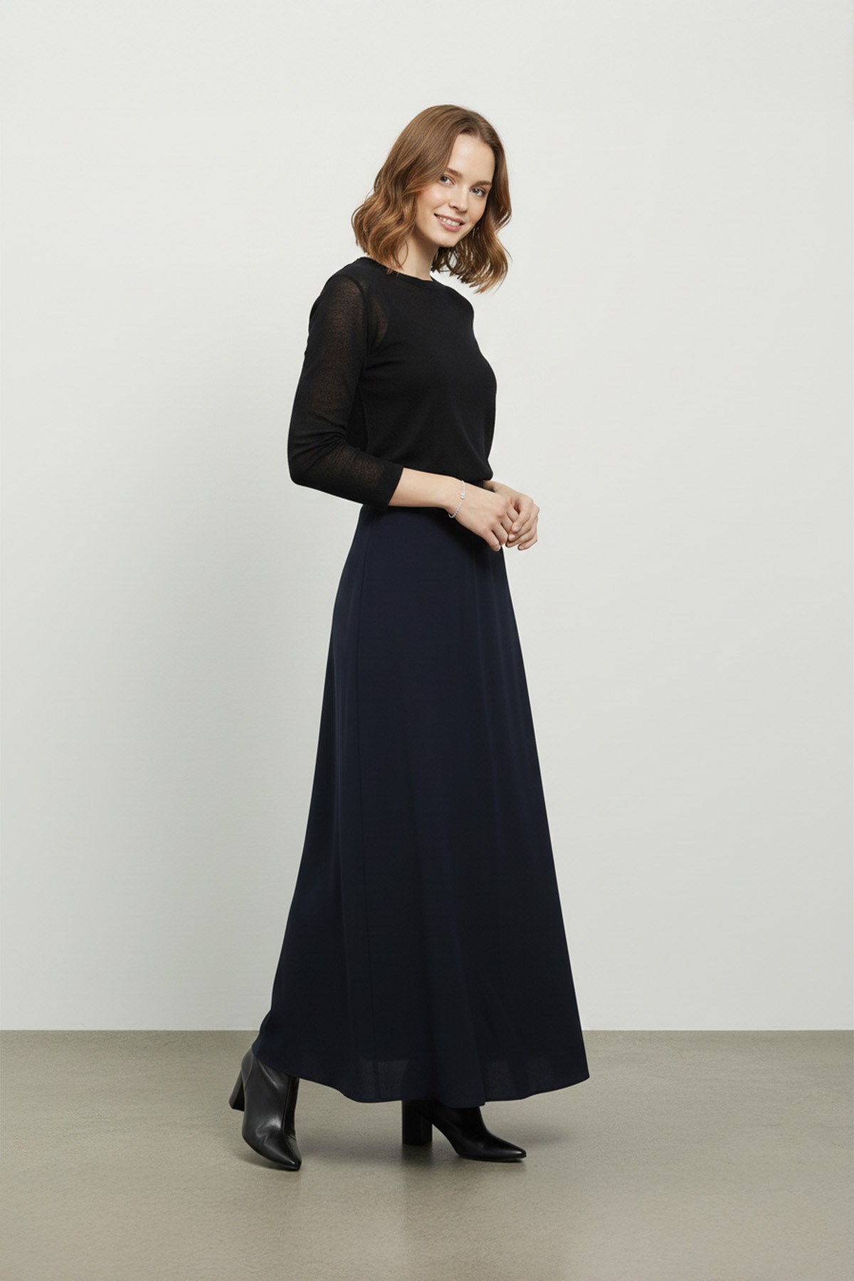 Kadın Gizli Fermuarlı Açılmlı Etek - 18264ETK - NAVY