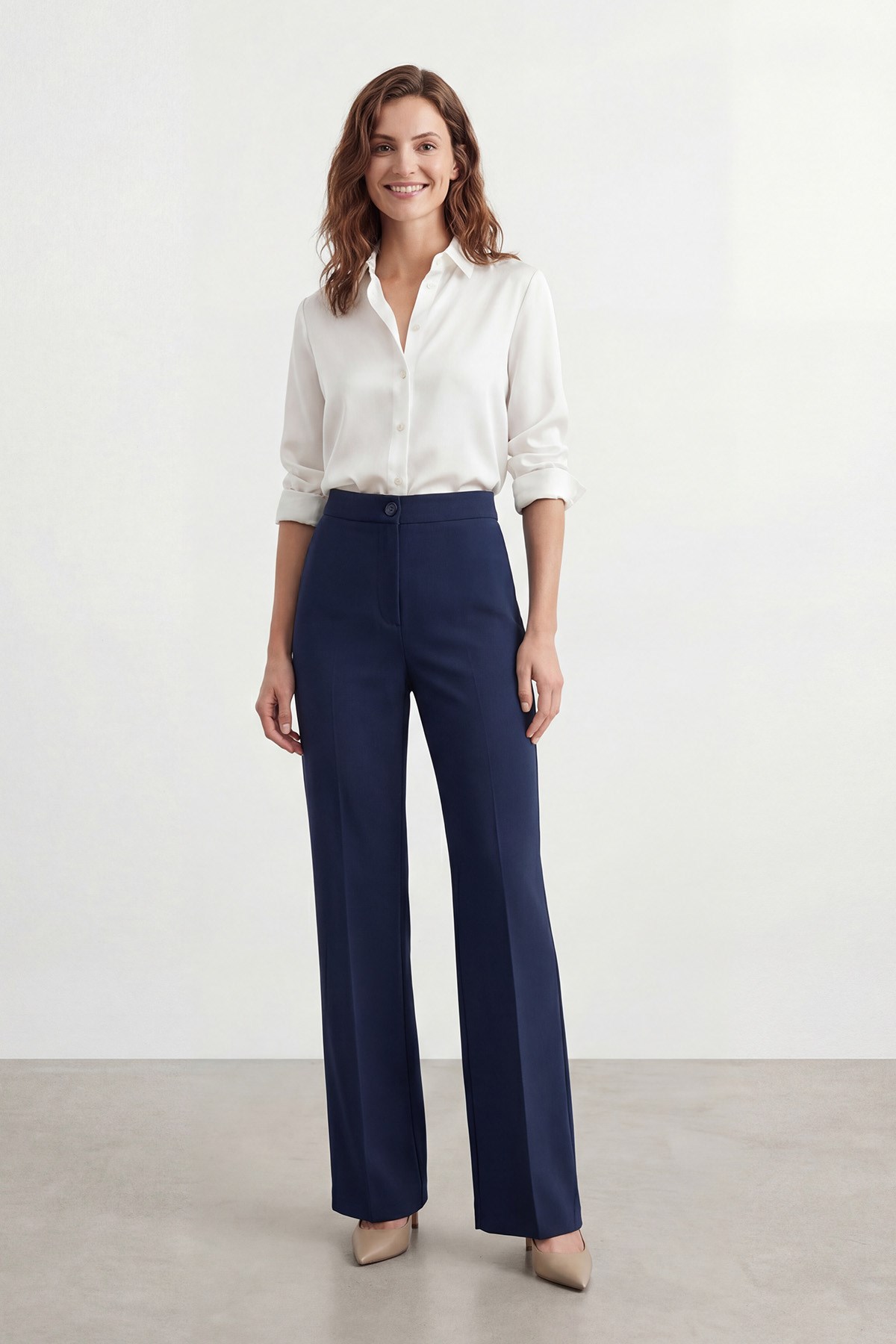 Kadın Yüksek Bel  Geniş Paça Pantolon – 18298PNT - NAVY