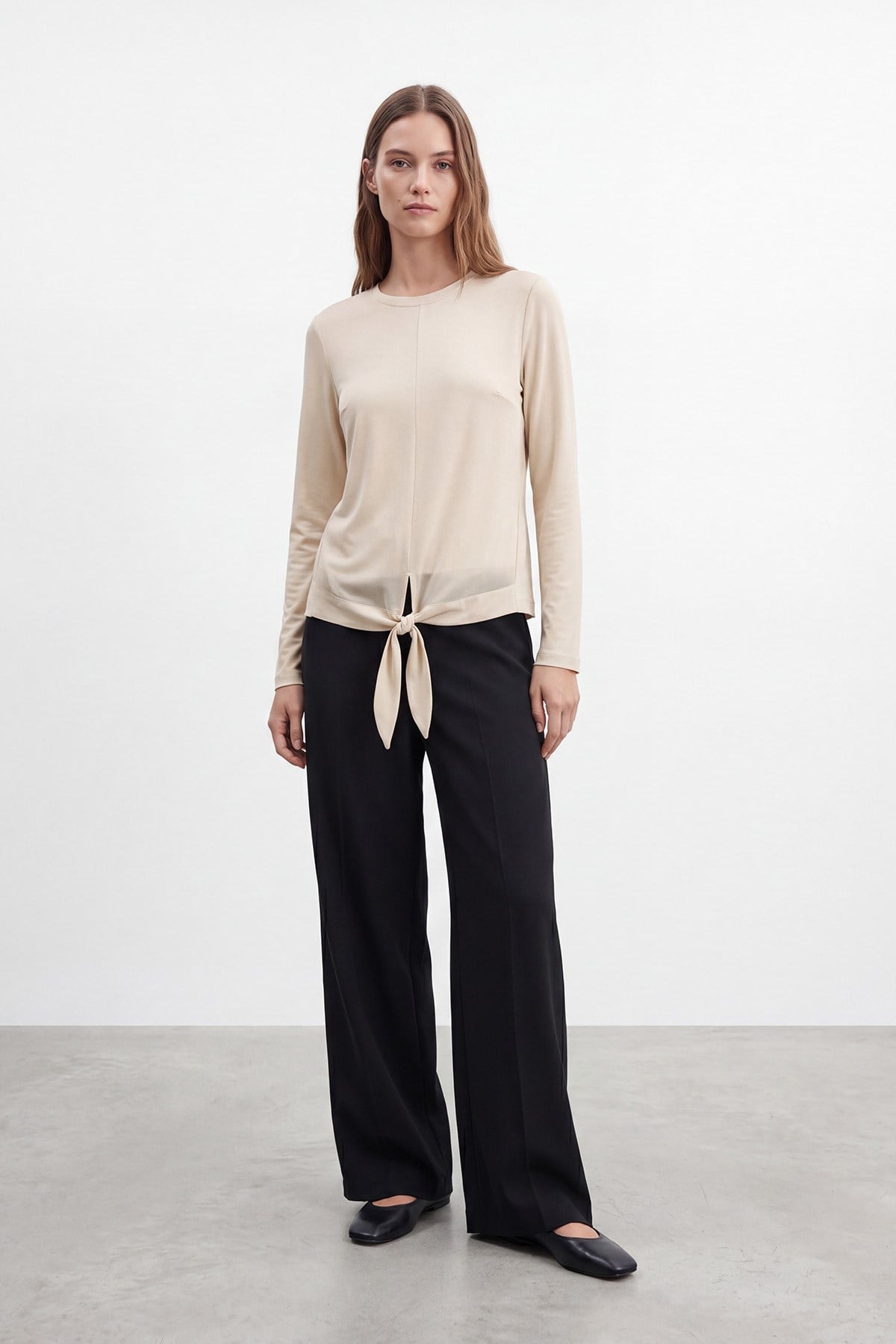 Kadın Bağlama Detaylı  Şifon Tül  Tunik – 10786TUN - BEIGE