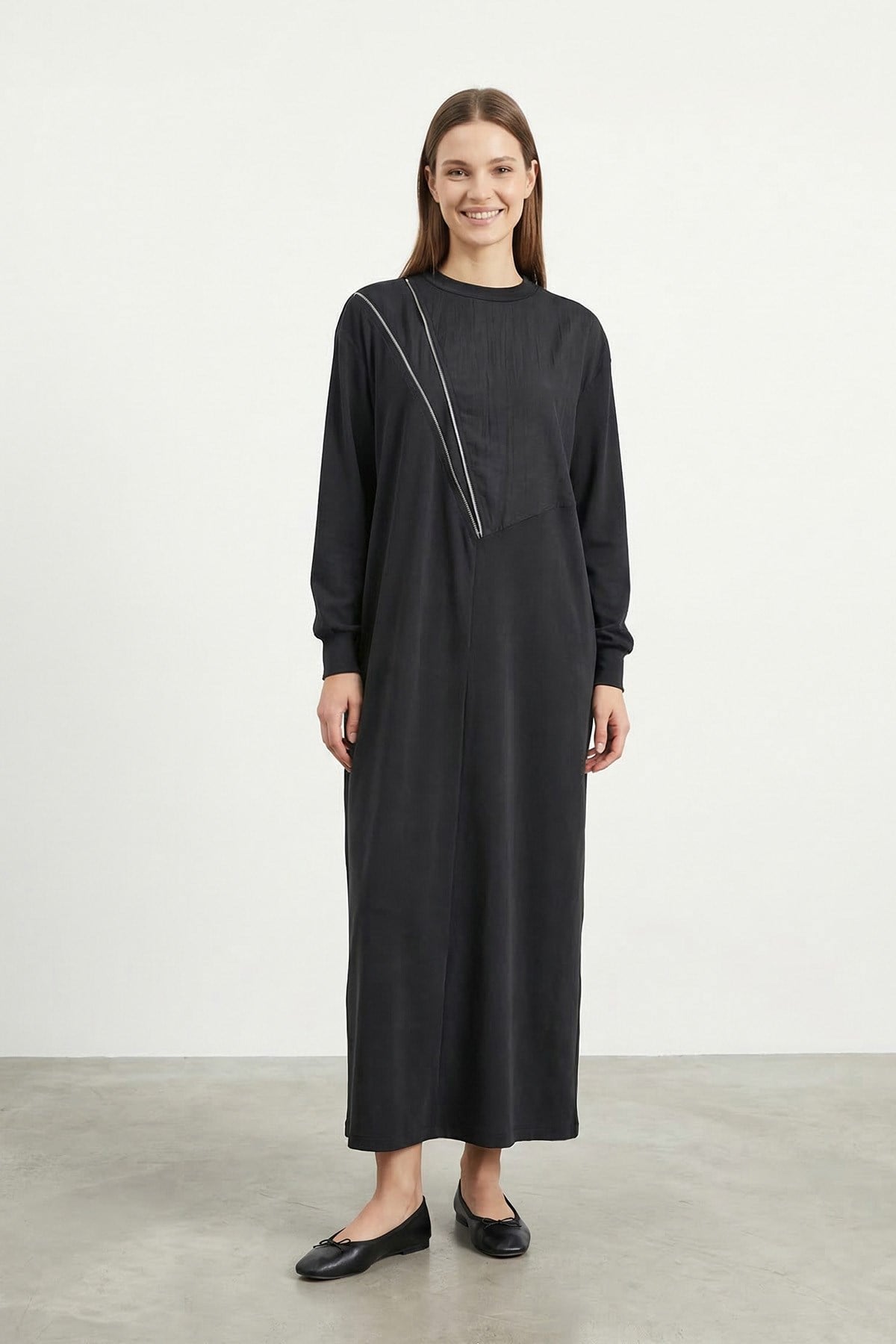 Kadın Fermuar Detaylı Uzun   Elbise – 12686ELB - BLACK