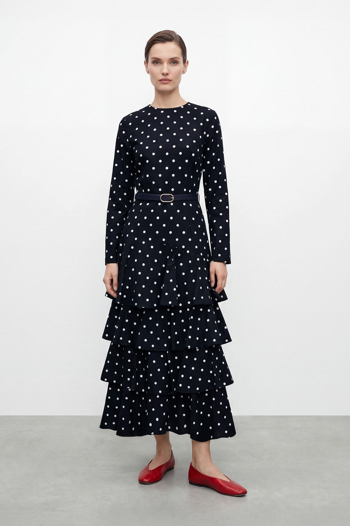 Kadın Puantiye Detaylı Kat Kat Elbise -20769ELB - BLACK