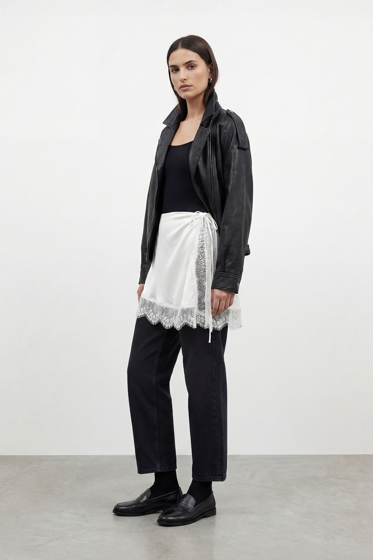 Kadın Yan Bağlamalı Dantelli Bel Aksesuarı Etek İçlik – 40019ETK - ECRU