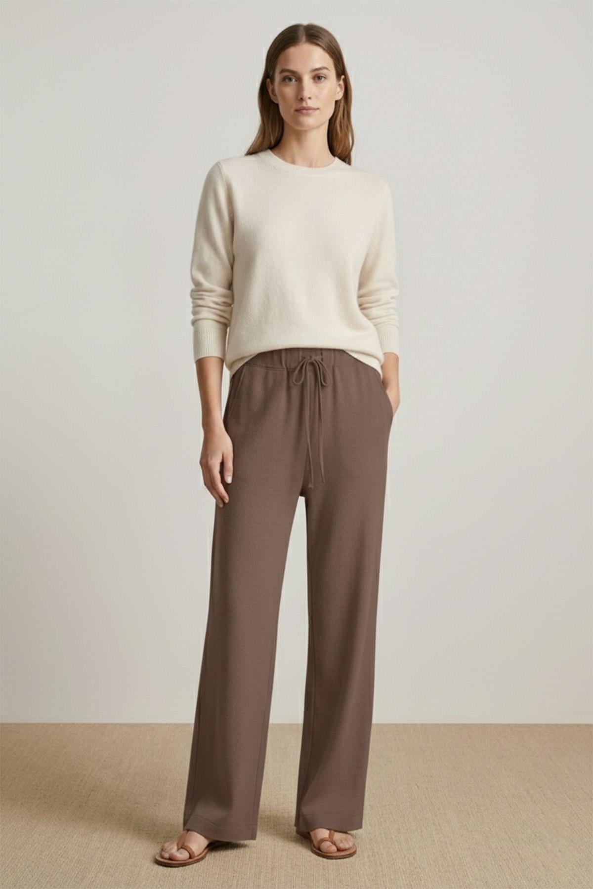 Kadın Bol Paça Keten Pantolon -20736PNT - BROWN