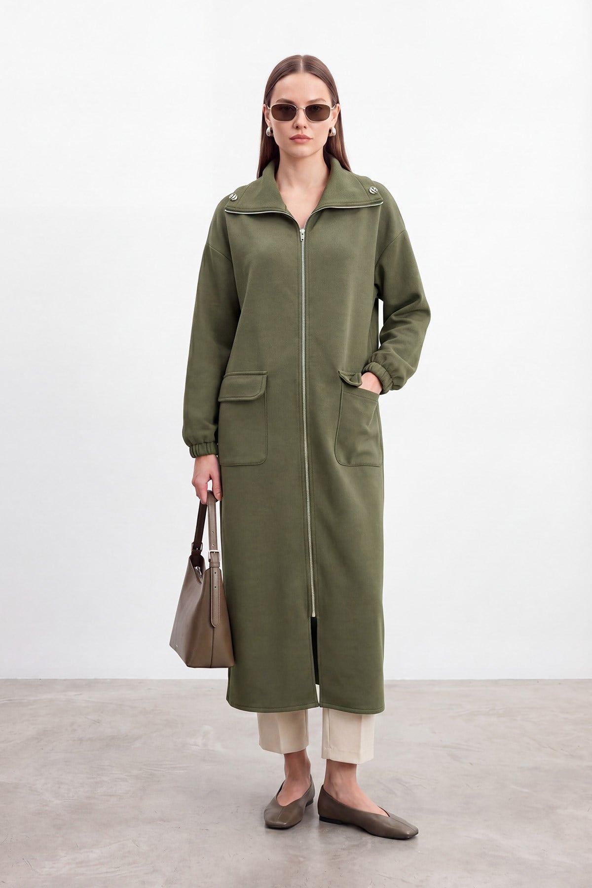 Kadın Yakası Ve Arka Belden Tünelli Basic Kap - 15225MNT - KHAKI