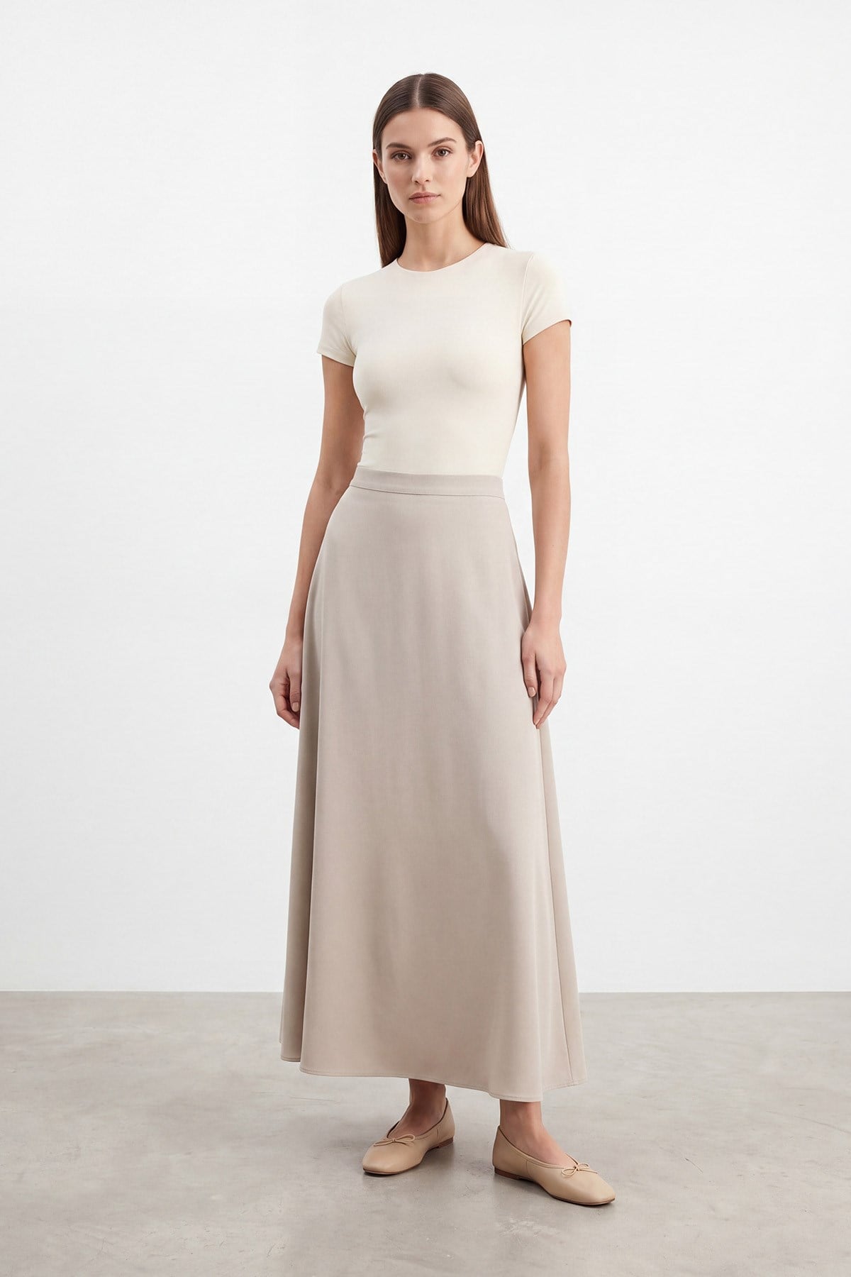 Kadın Gizli Fermuarlı Açılmlı Etek - 18264ETK - STONE