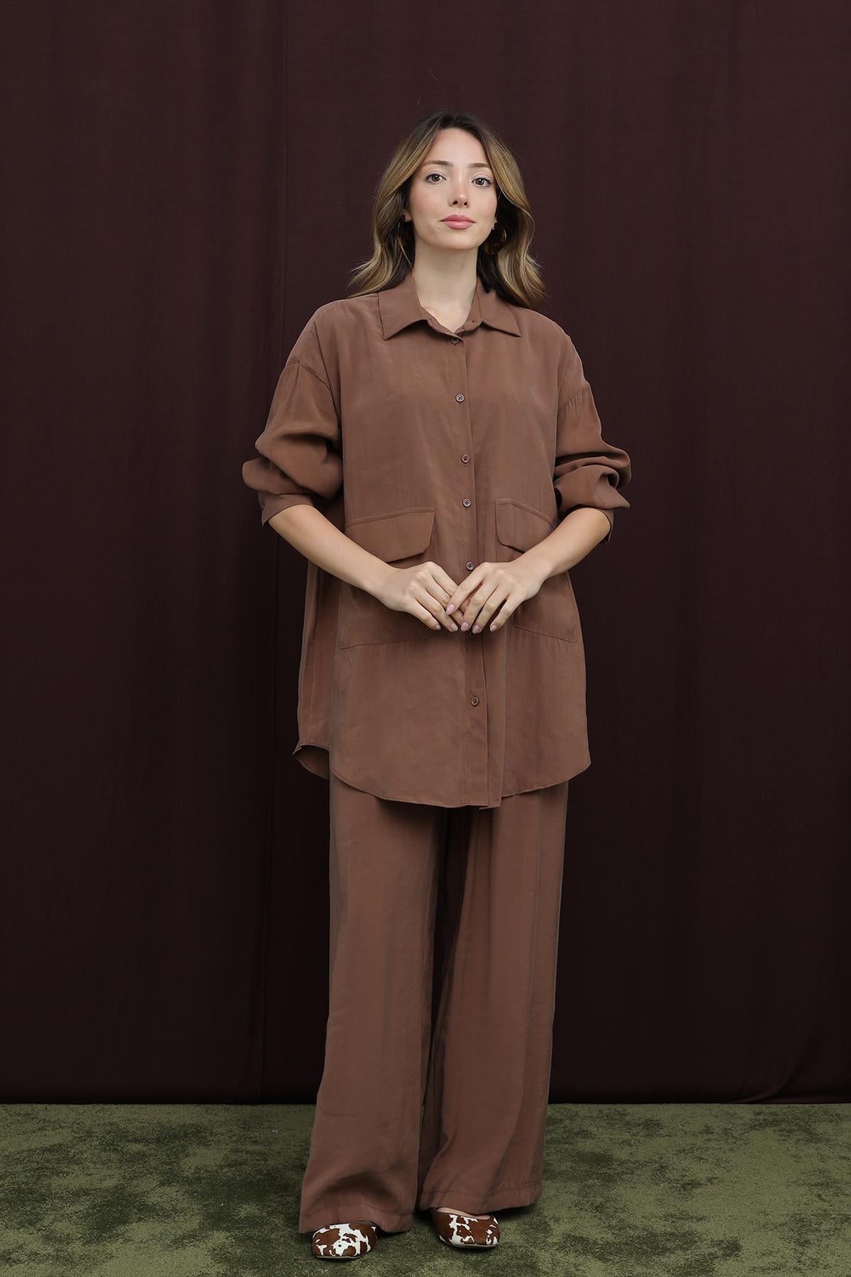 Kadın Cep Detaylı Takım -14361TKS - BROWN