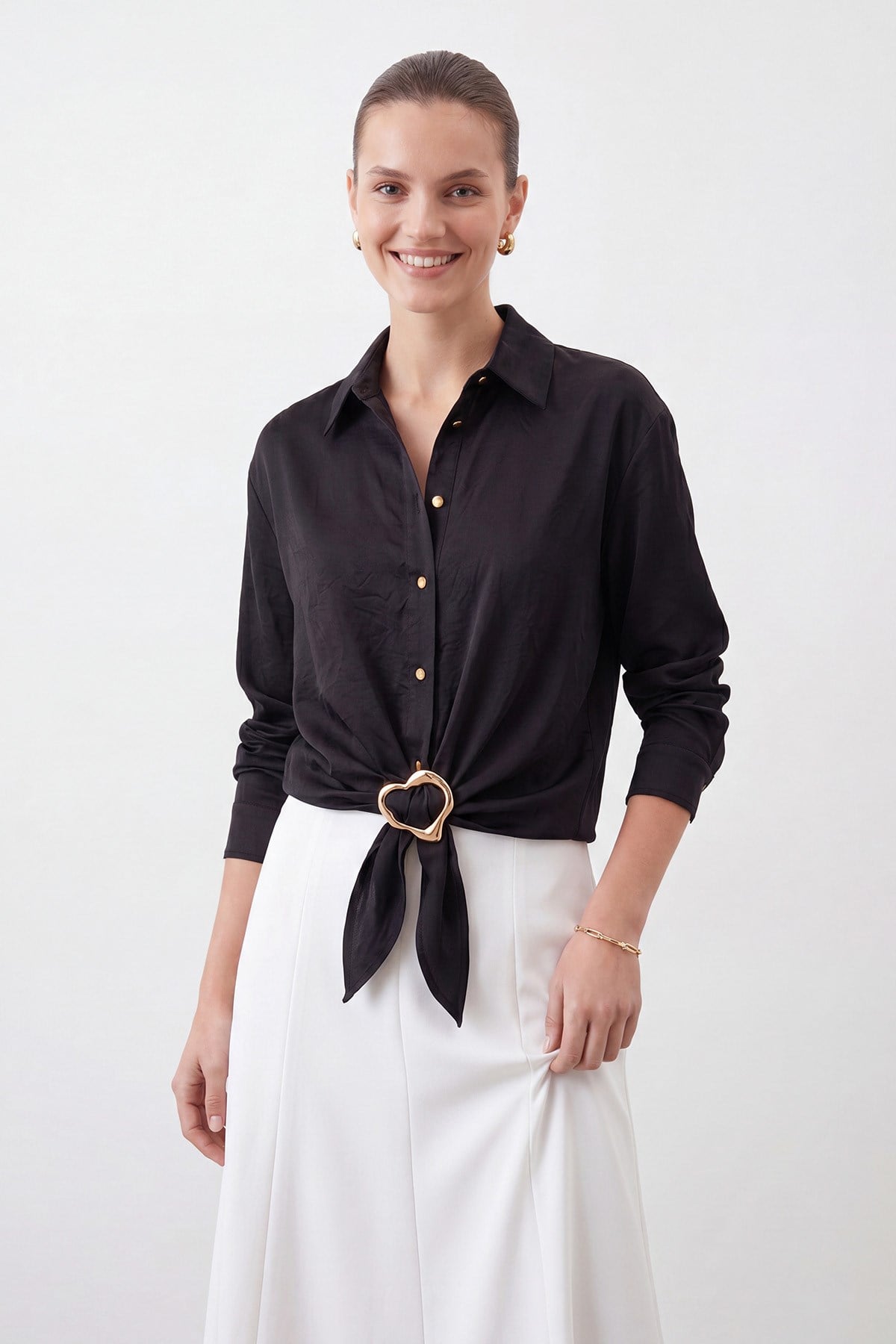 Kadın Toka Detaylı Gömlek - 10795GML - BLACK