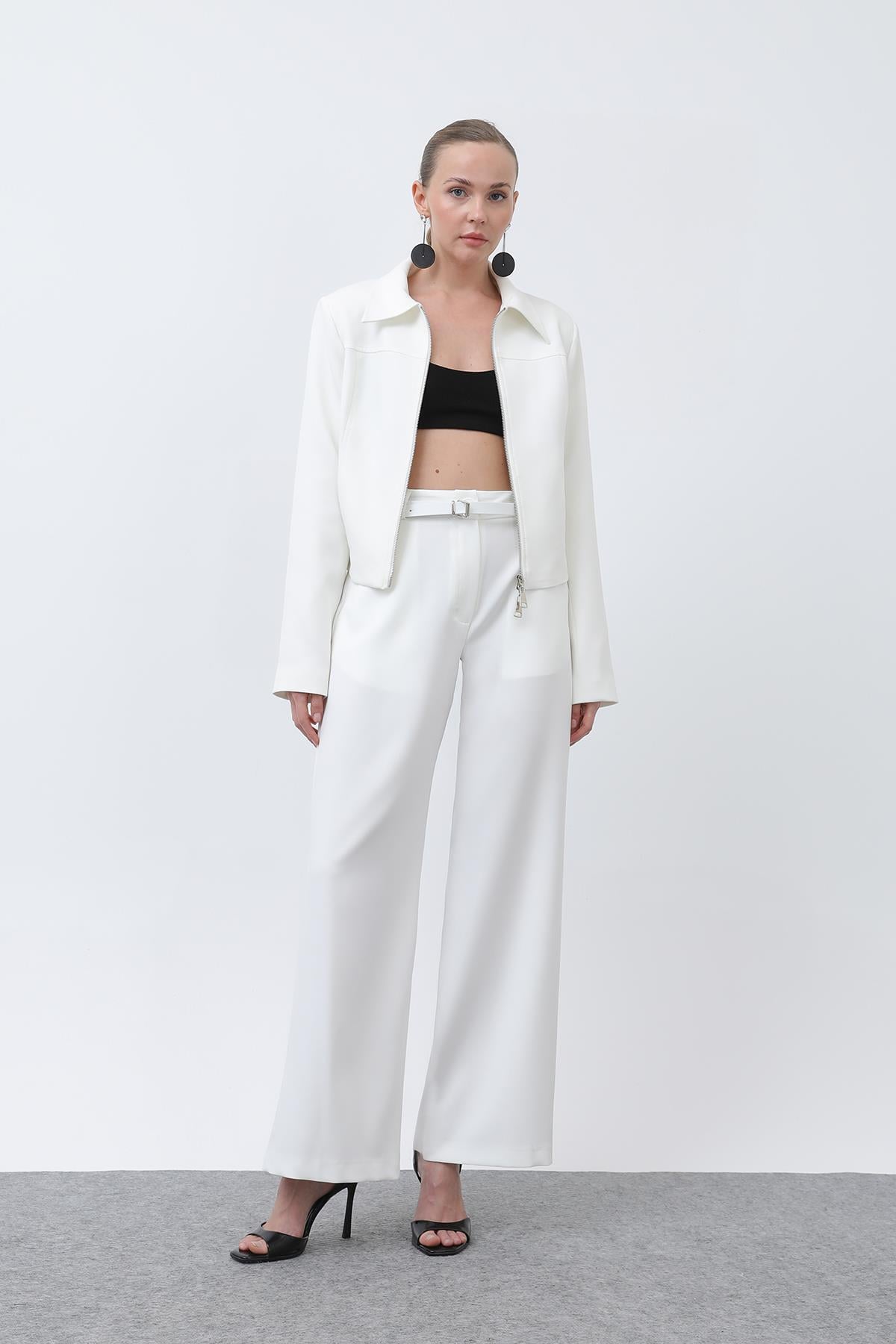 Kadın Basic Kemerli Pantolon - 32152PNT - ECRU