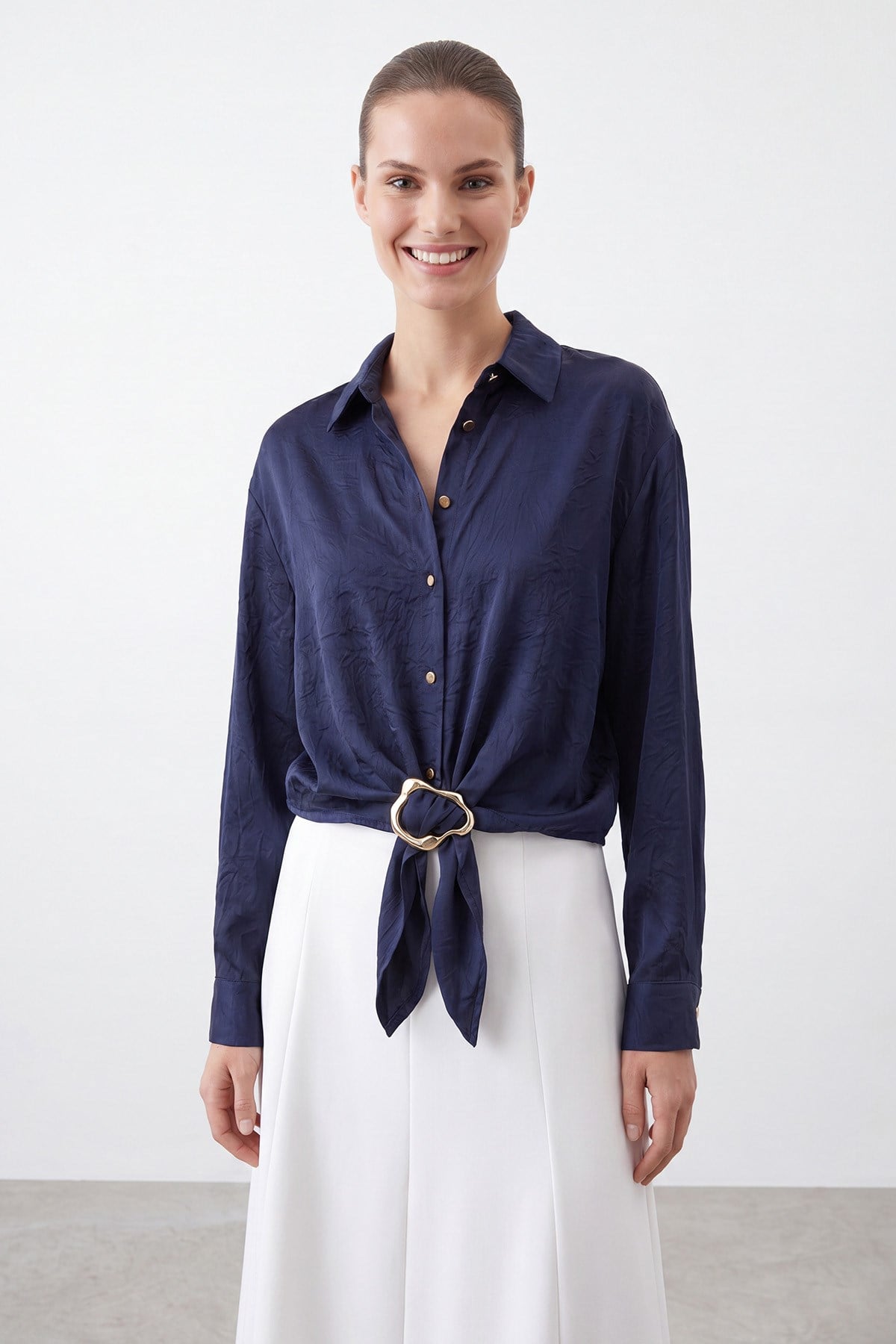Kadın Toka Detaylı Gömlek - 10795GML - NAVY