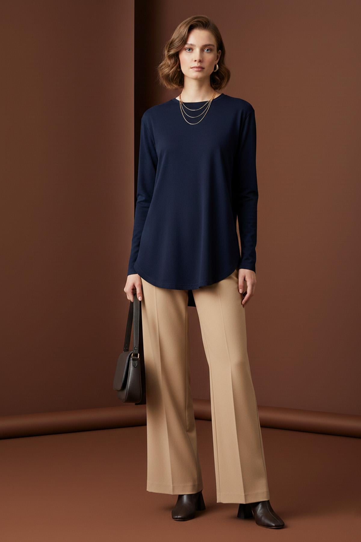 Kadın Asimetrik Kesim Tunik -10756BLZ - NAVY