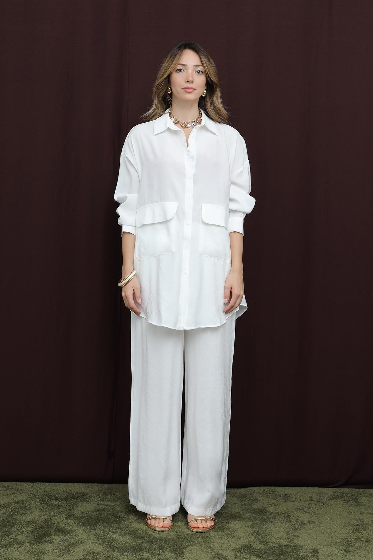 Kadın Cep Detaylı Takım -14361TKS - WHITE