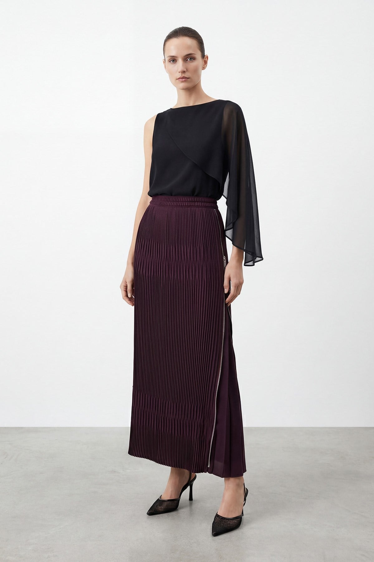 Kadın Pileli Yırtmaç Detaylı Uzun Etek – 18303ETK - DAMSON