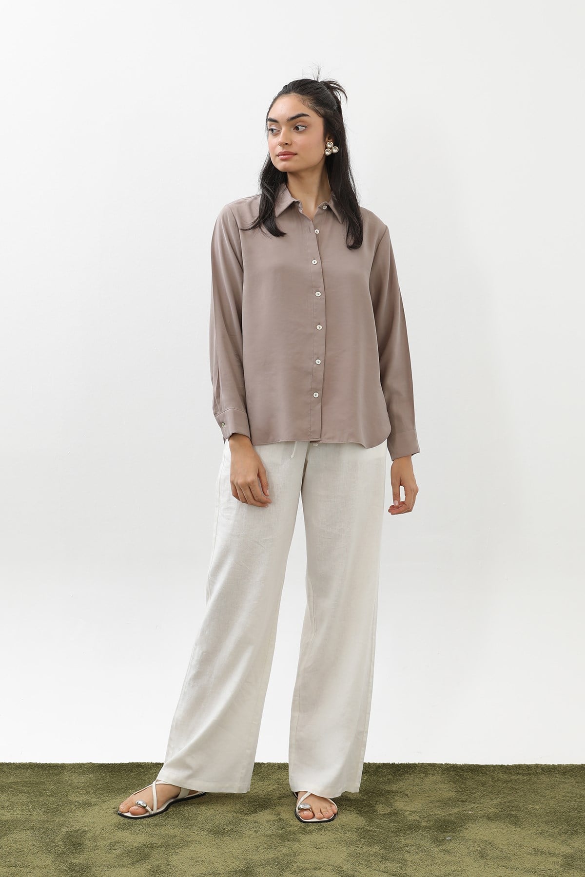 Kadın Sedef Düğmeli Kısa Gömlek -20647GML - MINK