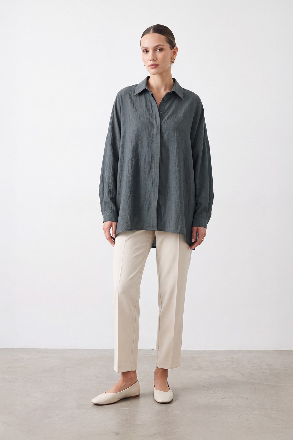Basic Oversize Gömlek Füme Gömlek Puane 