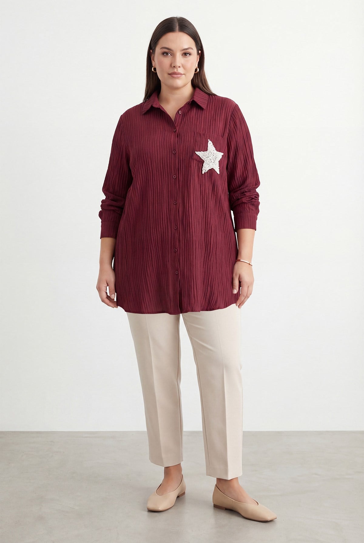 Kadın Büyük Beden Broş Detaylı Gömlek – 19260GML - DAMSON