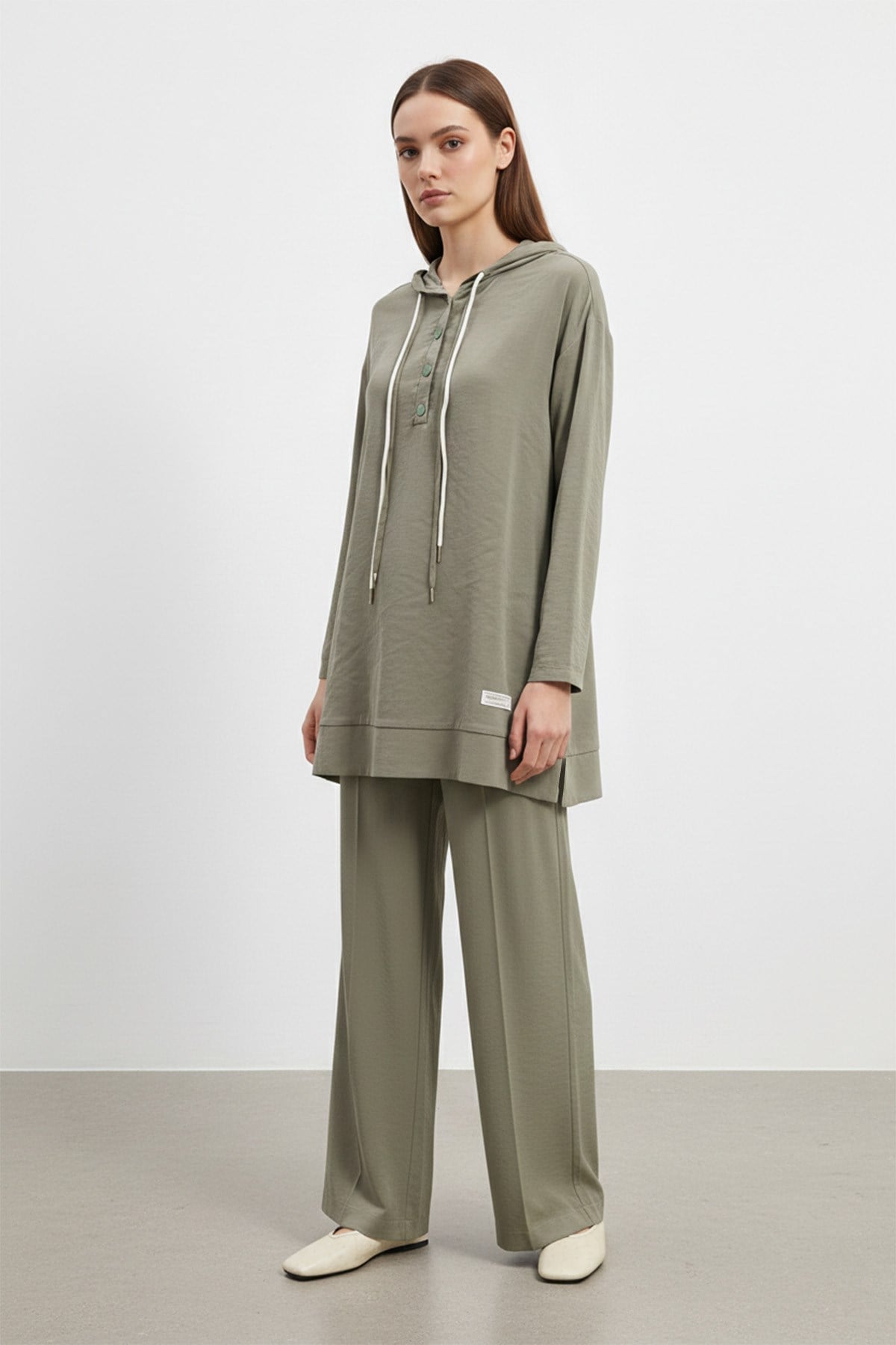 Kadın Önü Çıtçıt detaylı Kapüşonlu Pantolon Takım - 14328TKS - KHAKI
