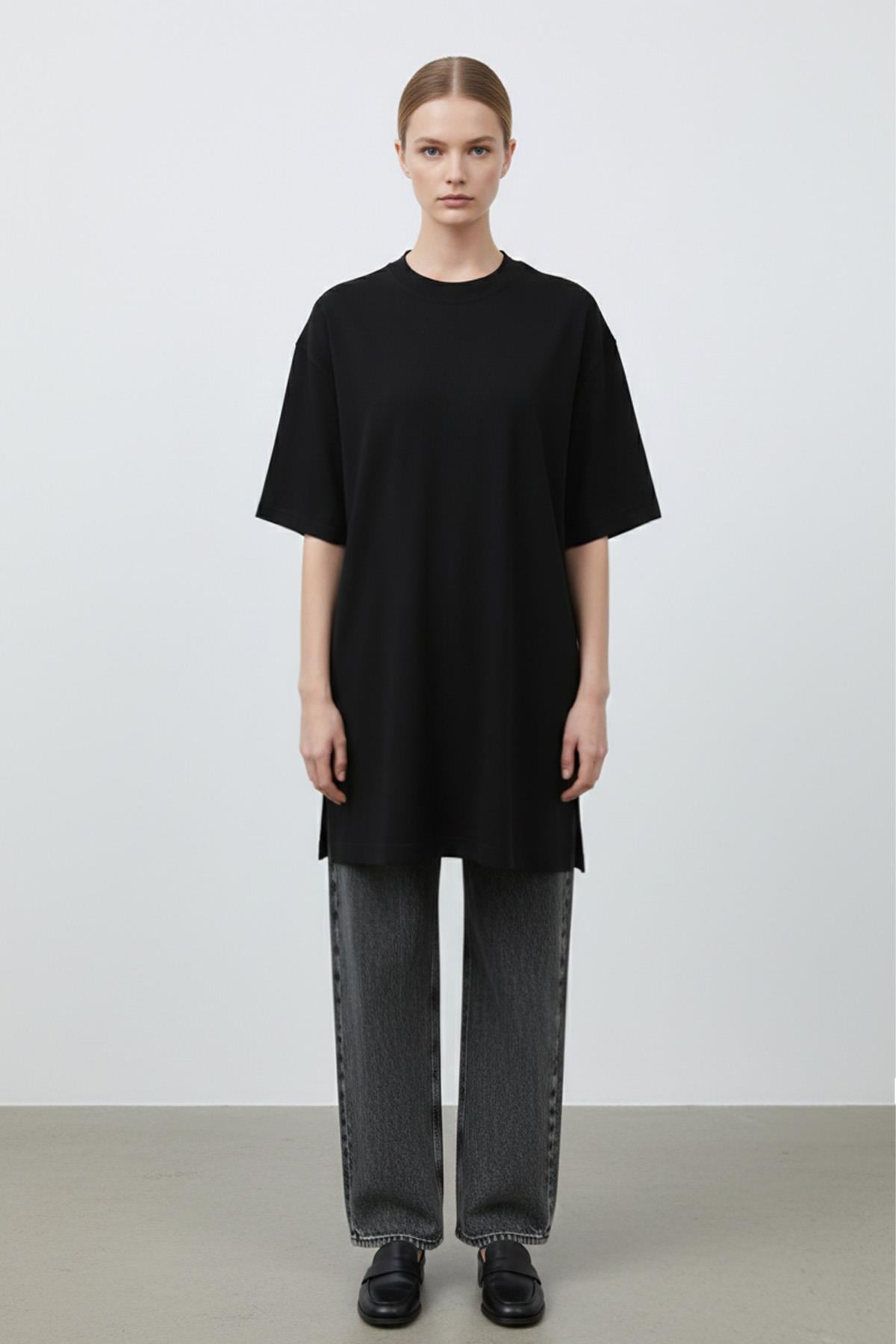 Kadın Uzun Bol Kesim Tshirt - 40009TSH - BLACK