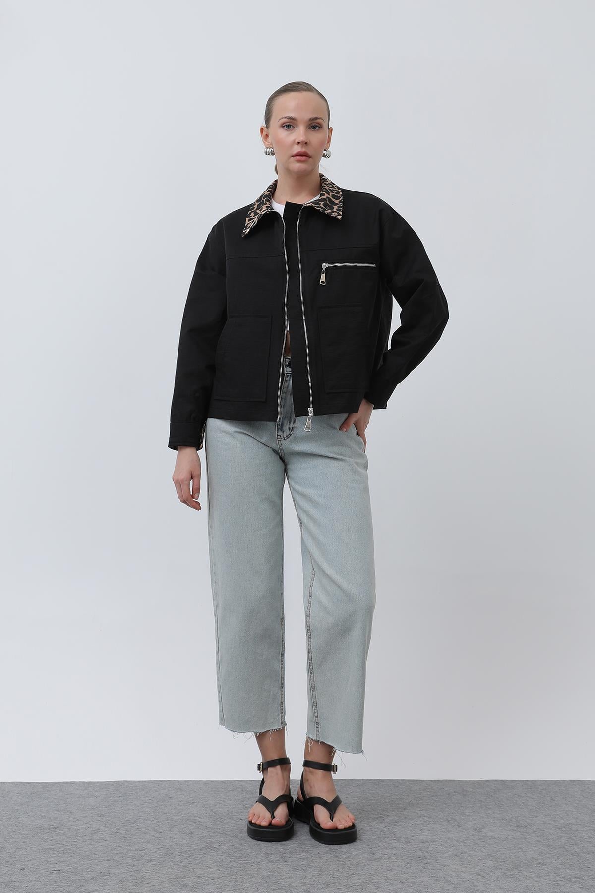 Kadın Garni Detaylı Kısa Ceket -32115CKT - BLACK