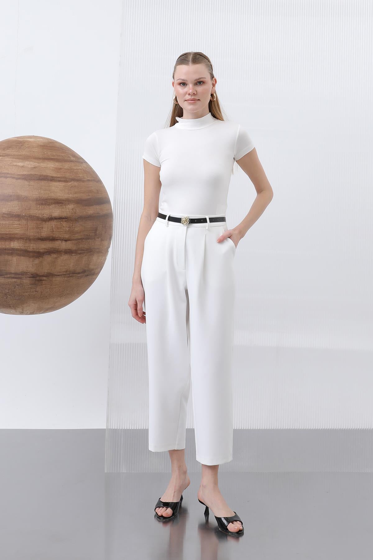 Kadın Kısa Kollu Boğazlı İçlik - 40004BLZ - ECRU