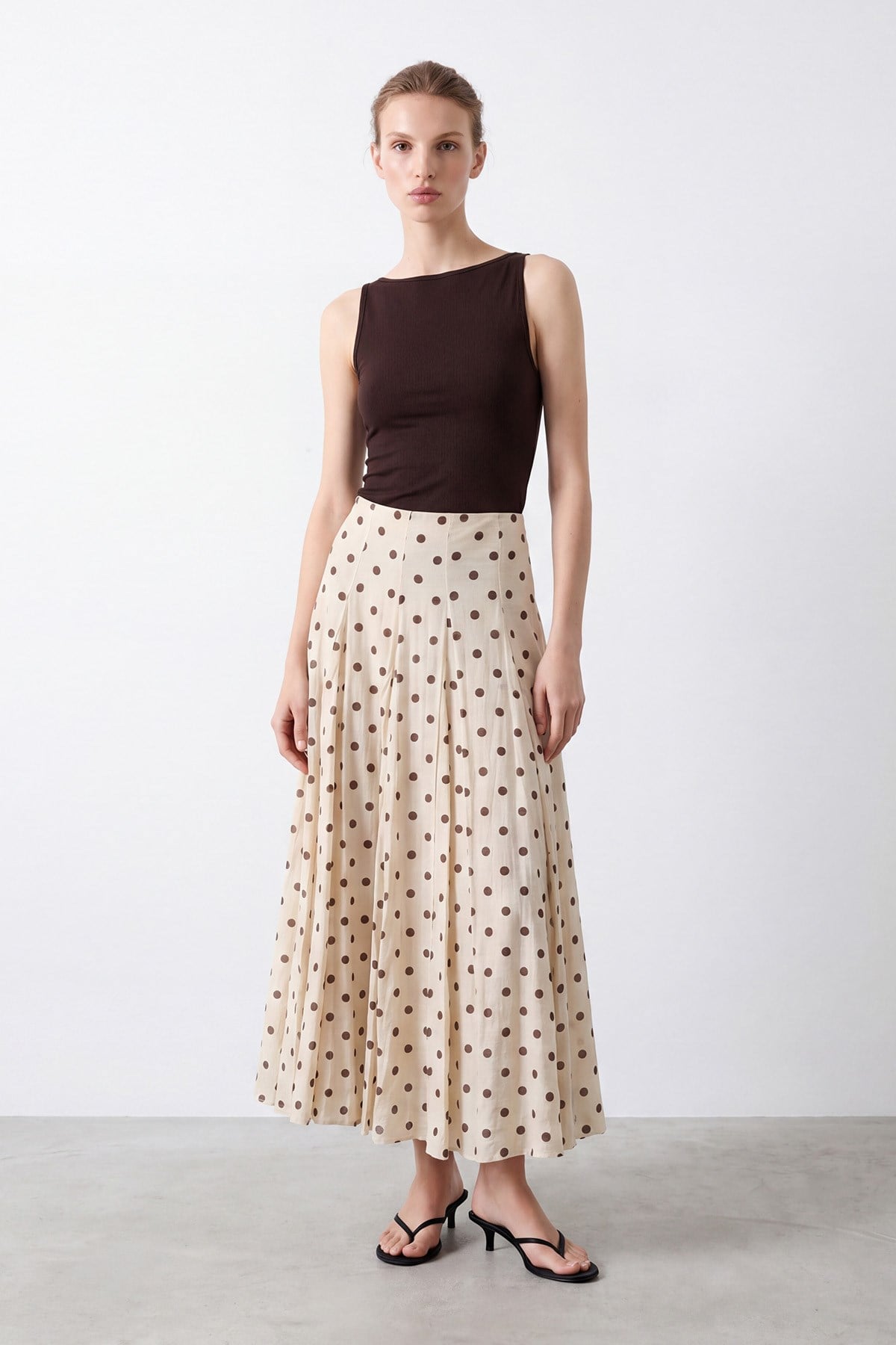 Kadın Puantiyeli  Uzun Etek - 32500ETK - BEIGE-BROWN