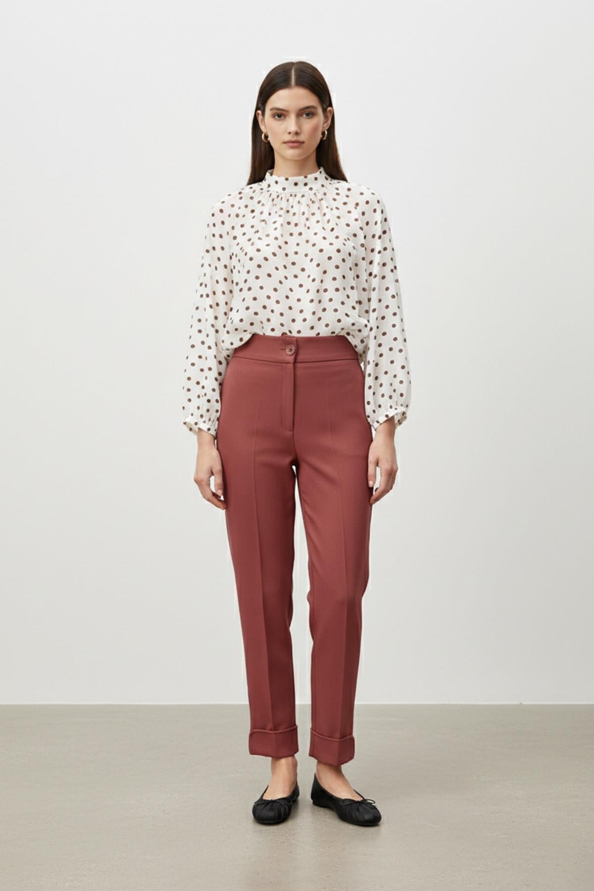 Kadın Paça Fermuar Detaylı Klasik Pantolon – 18294PNT - BURGUNDY