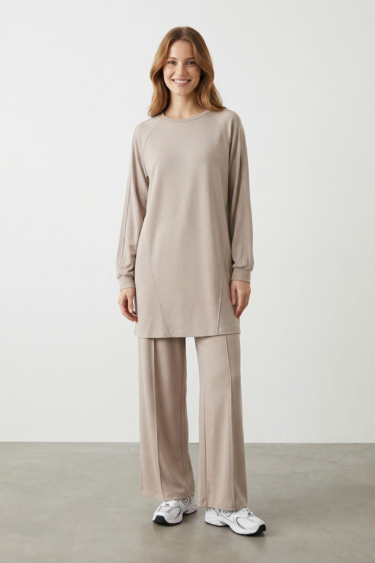 Kadın Uzun Tunik ve Pantolon İkili Takım – 14473TKS - MINK