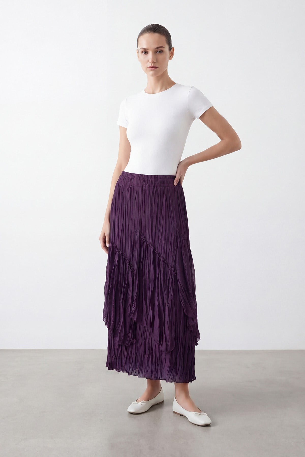 Kadın Kat Kat Volanlı Uzun Etek – 26S-18299ETK - DAMSON