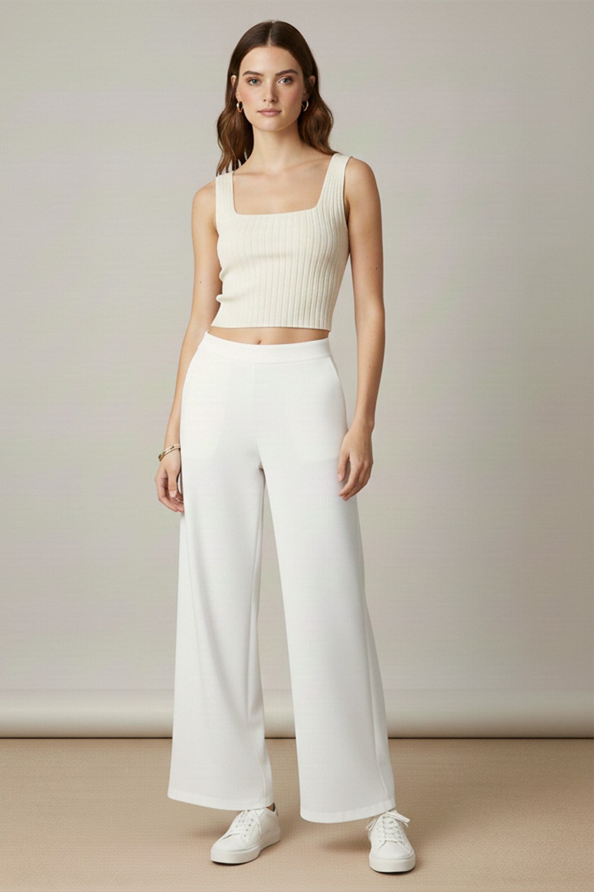 Kadın Geniş Paça Pantolon - 30007PNT - ECRU