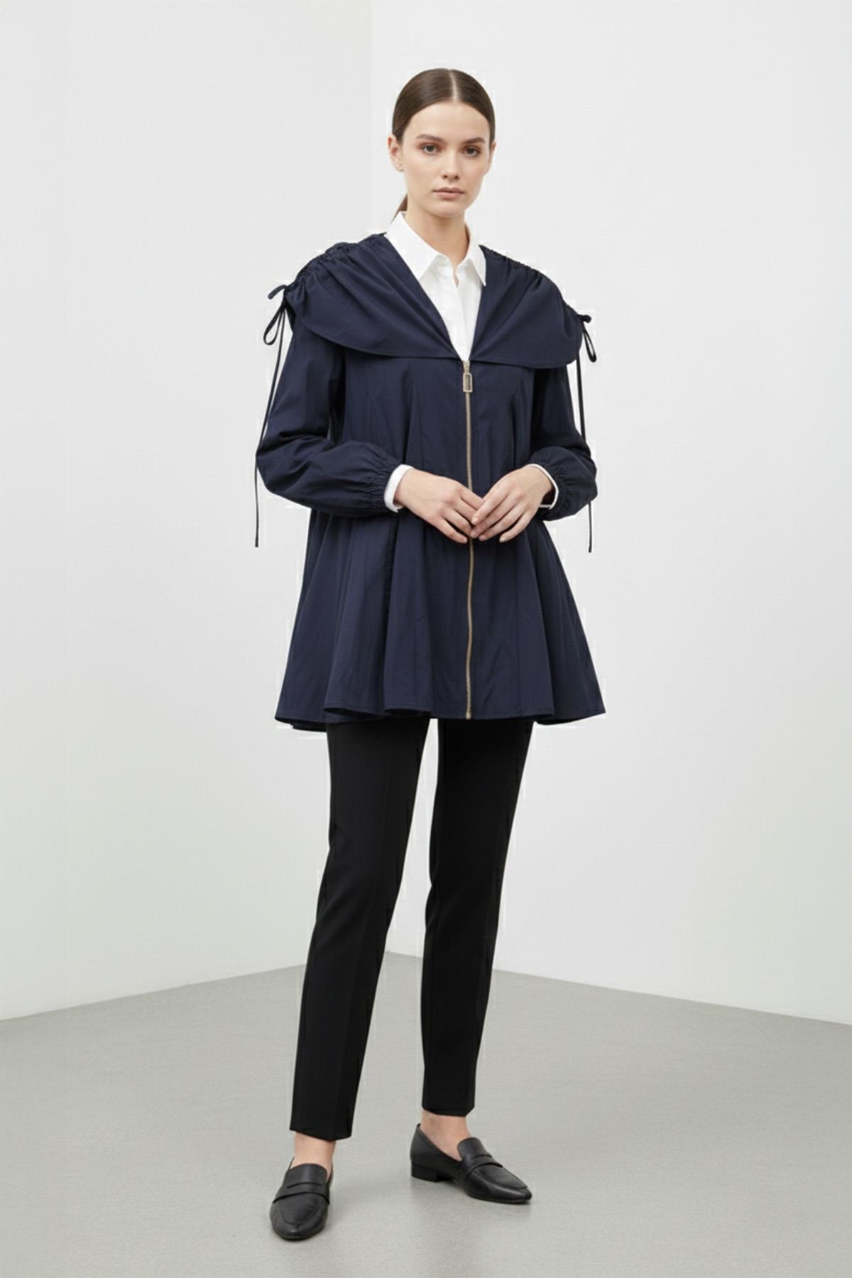 Kadın  Salaş  Yaka Detaylı Ceket -32457CKT - NAVY