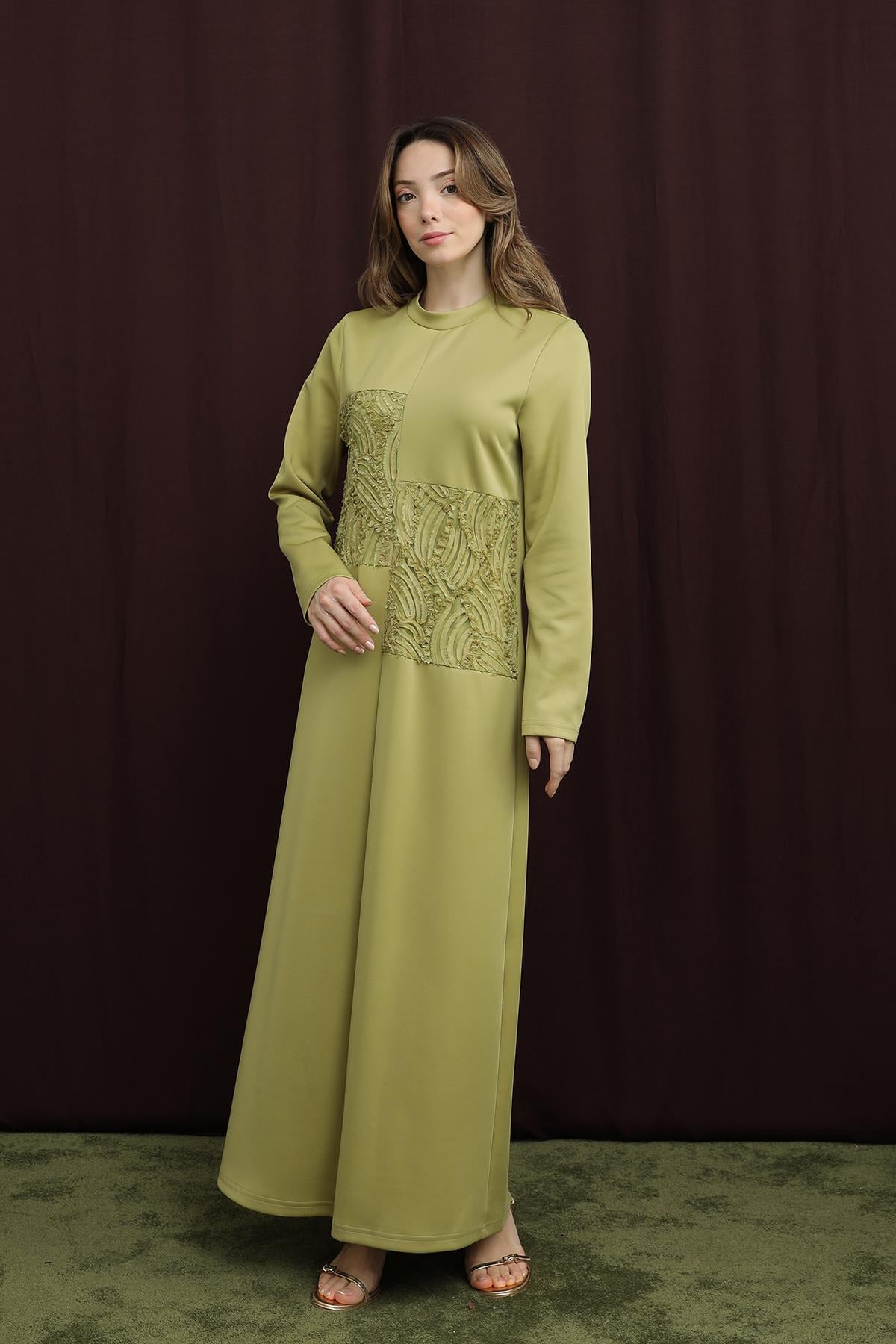 Kadın Dantel Detaylı Elbise - 12653ELB - OLIVE