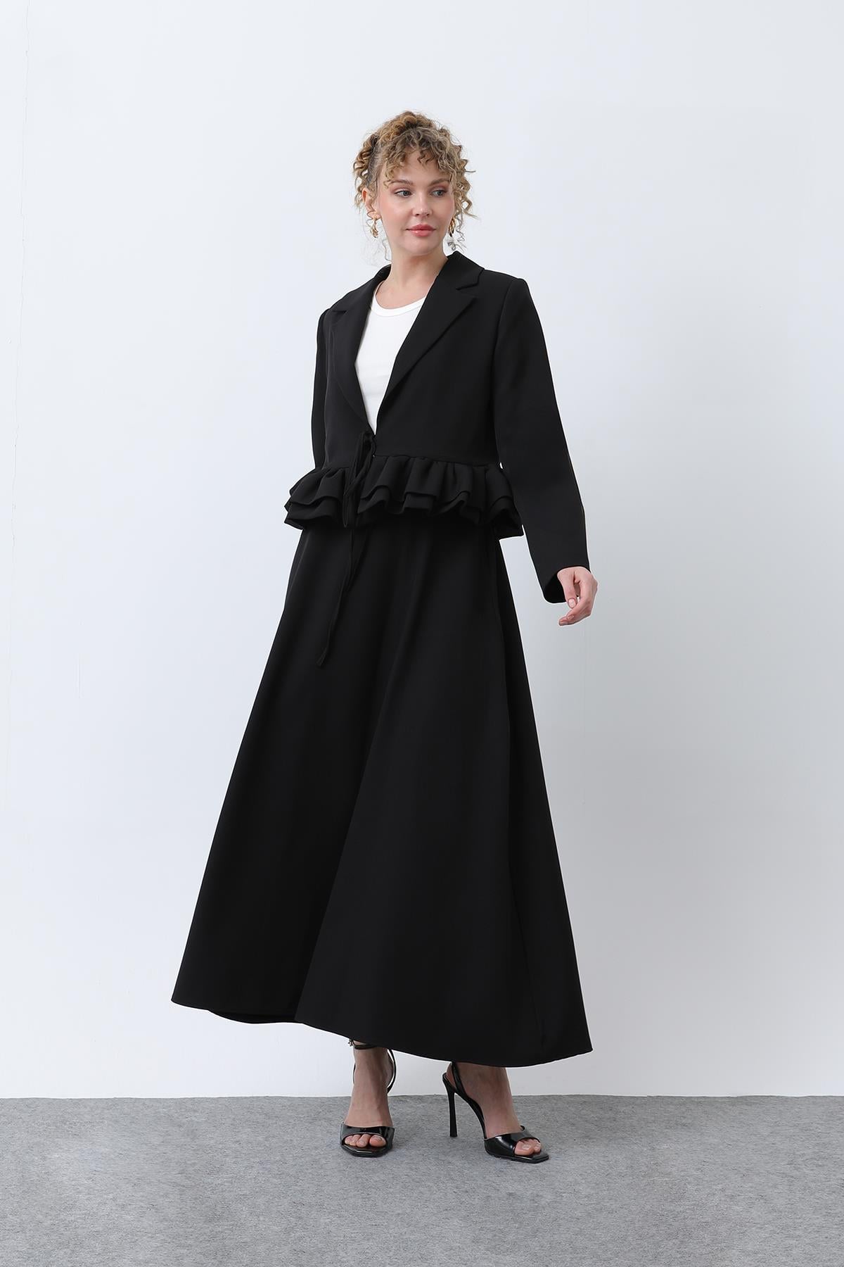 Kadın Volan Detaylı Ceketli Takım - 20650TKS - BLACK