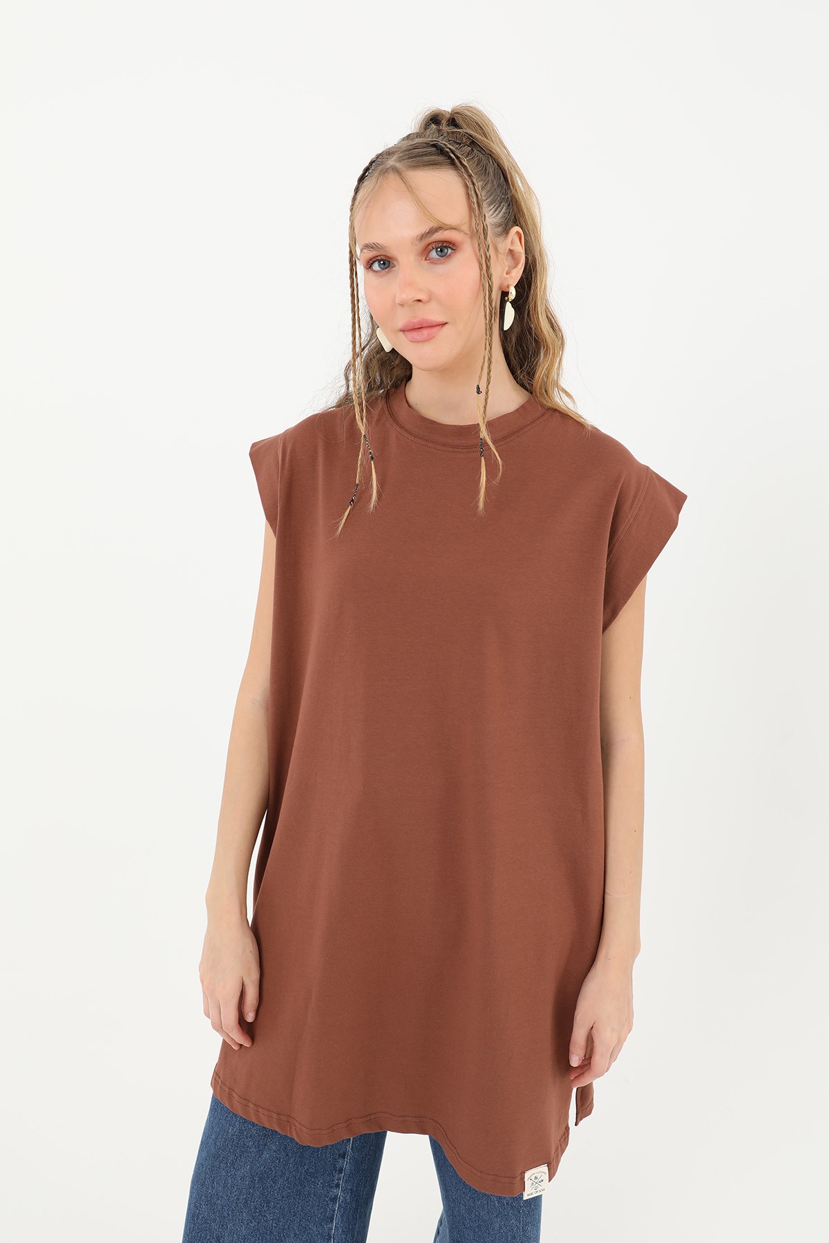 Kadın Basic Kolsuz T-shirt  - 30725TUN - Kahverengi Tunik Soul 