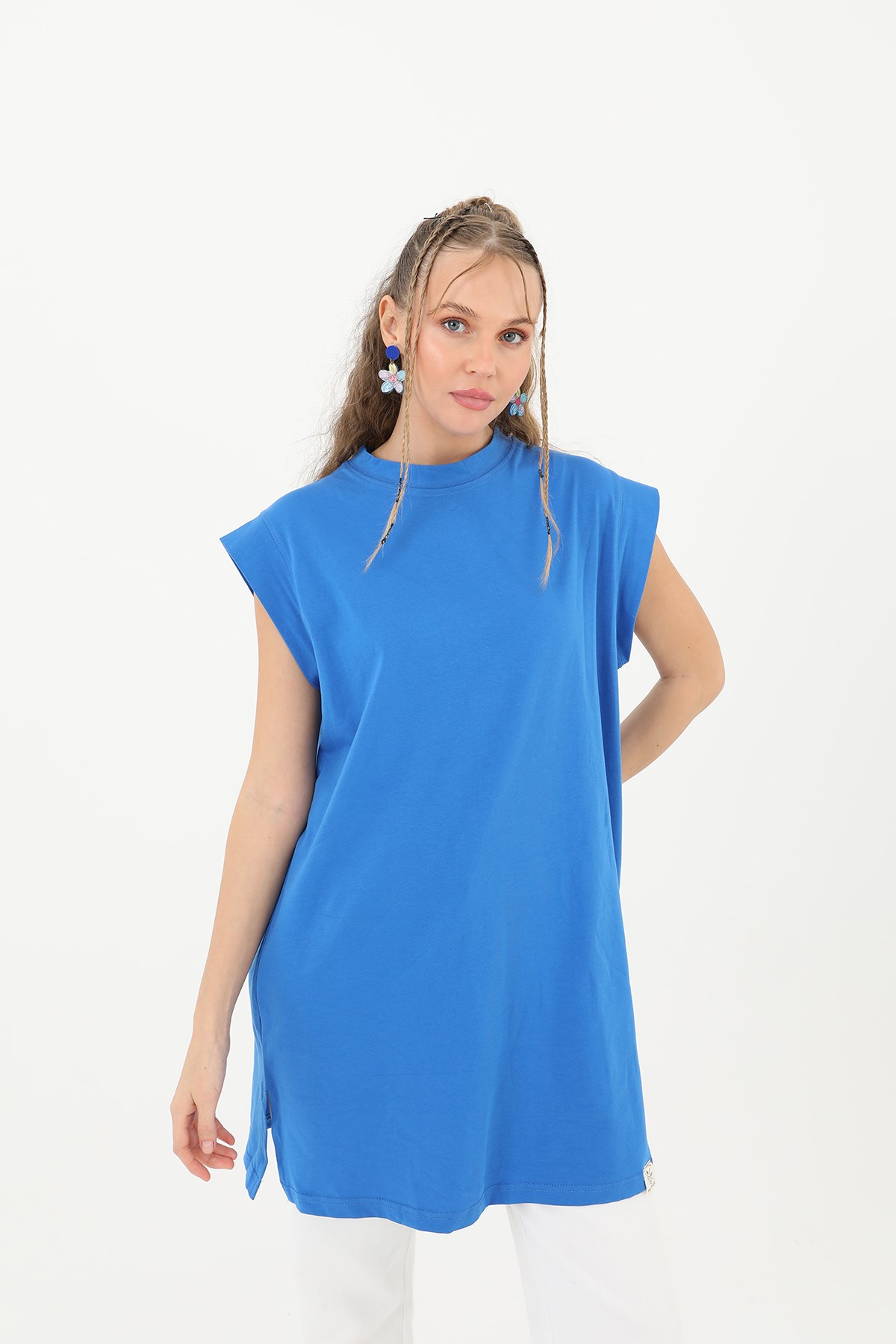 Kadın Basic Kolsuz T-shirt  - 30725TUN Parlament Mavisi Tunik Soul 