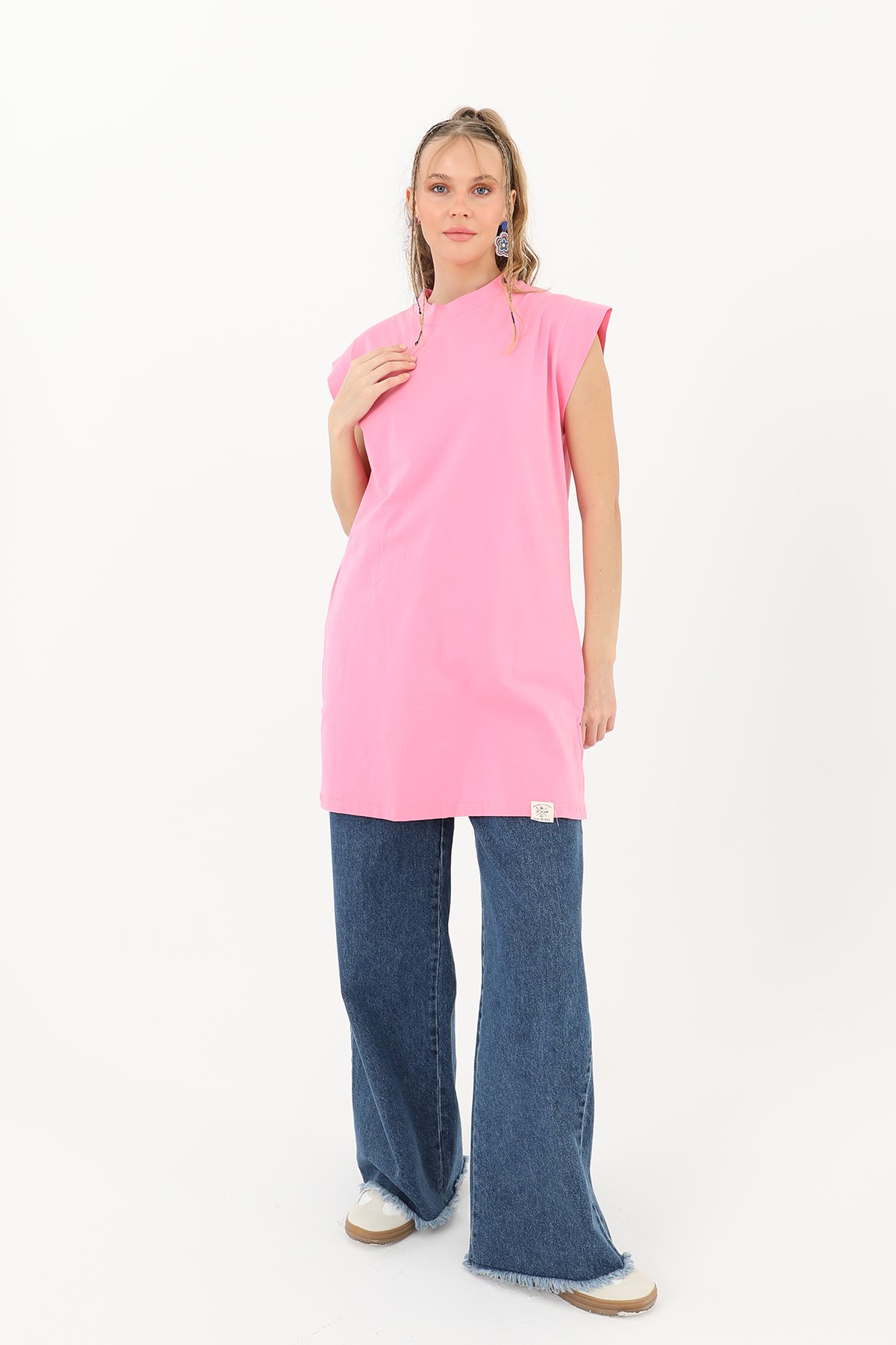 Kadın Basic Kolsuz T-shirt  - 30725TUN - Pembe Tunik Soul 