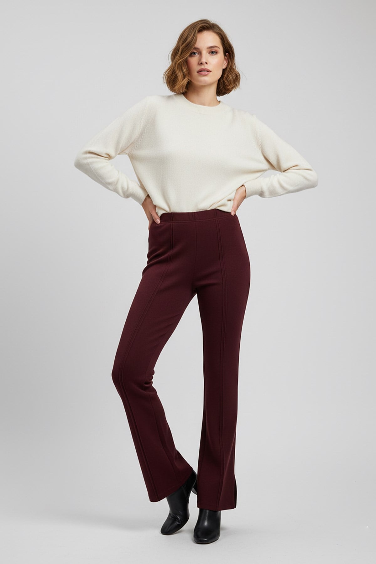 Kadın Dikiş Detaylı Pantolon - 18268PNT Bordo Pantolon Puane 