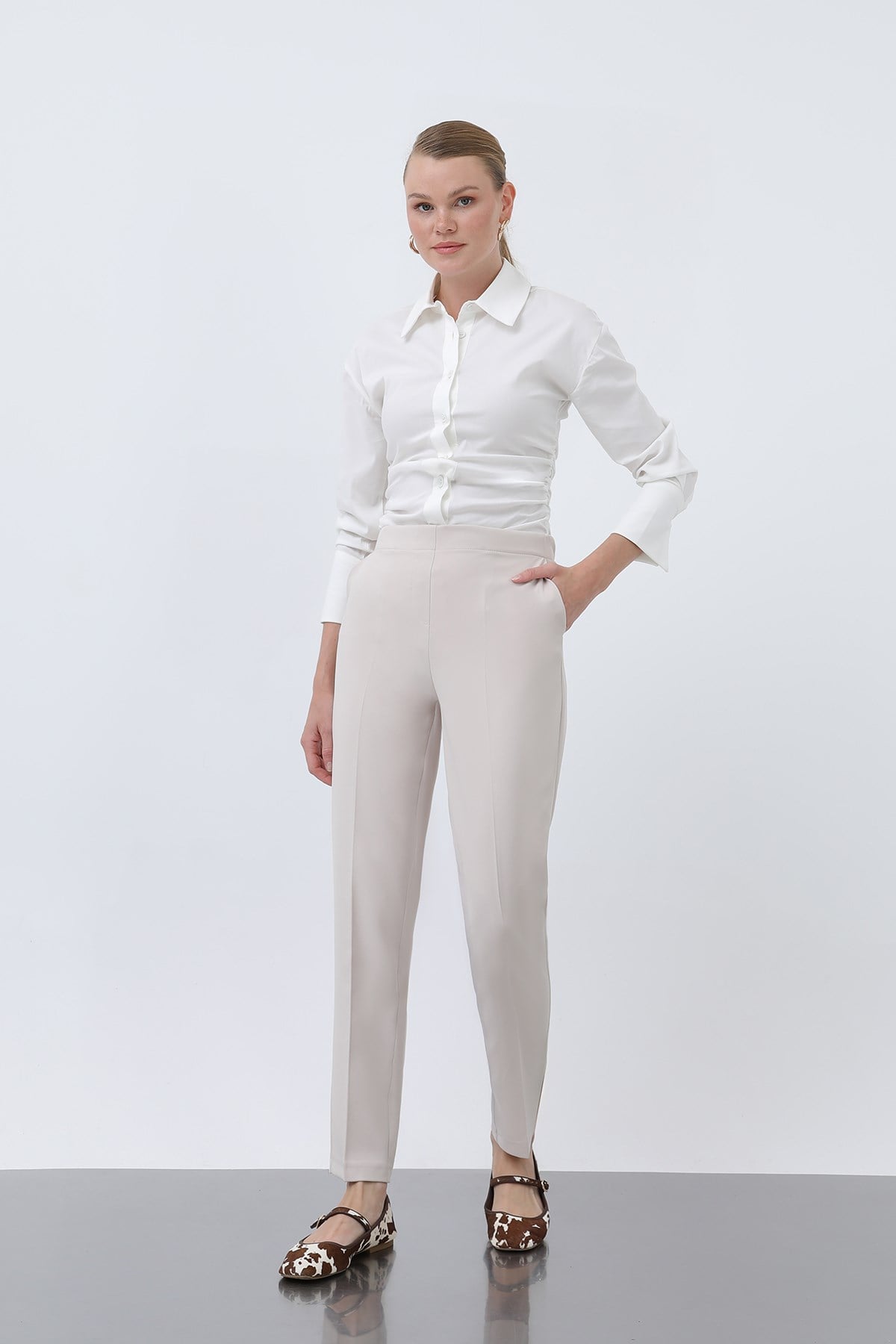Kadın Havuç Kesim Pantolon - 18242PNT - Bej Pantolon Puane 