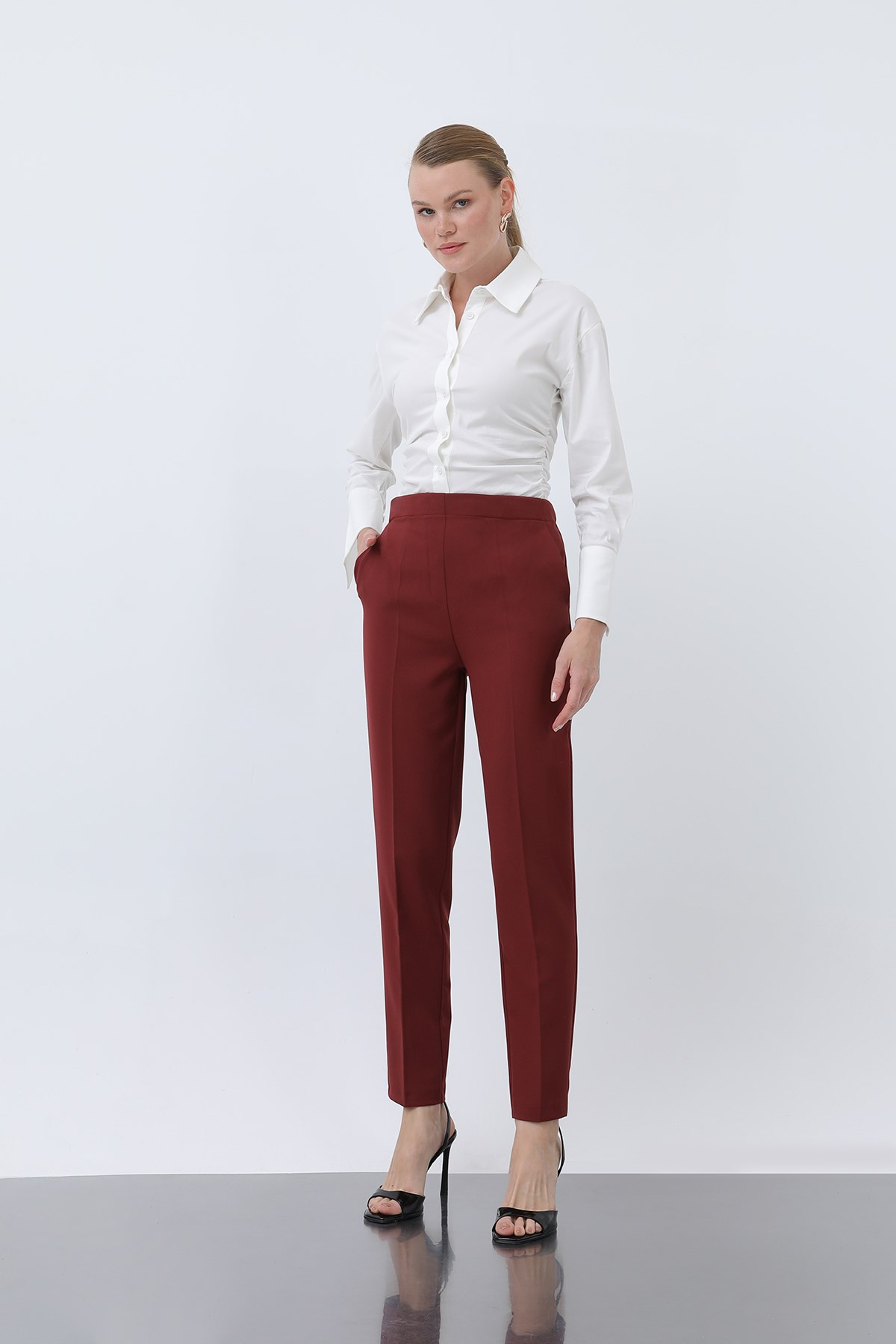 Kadın Havuç Kesim Pantolon - 18242PNT - Bordo Pantolon Puane 