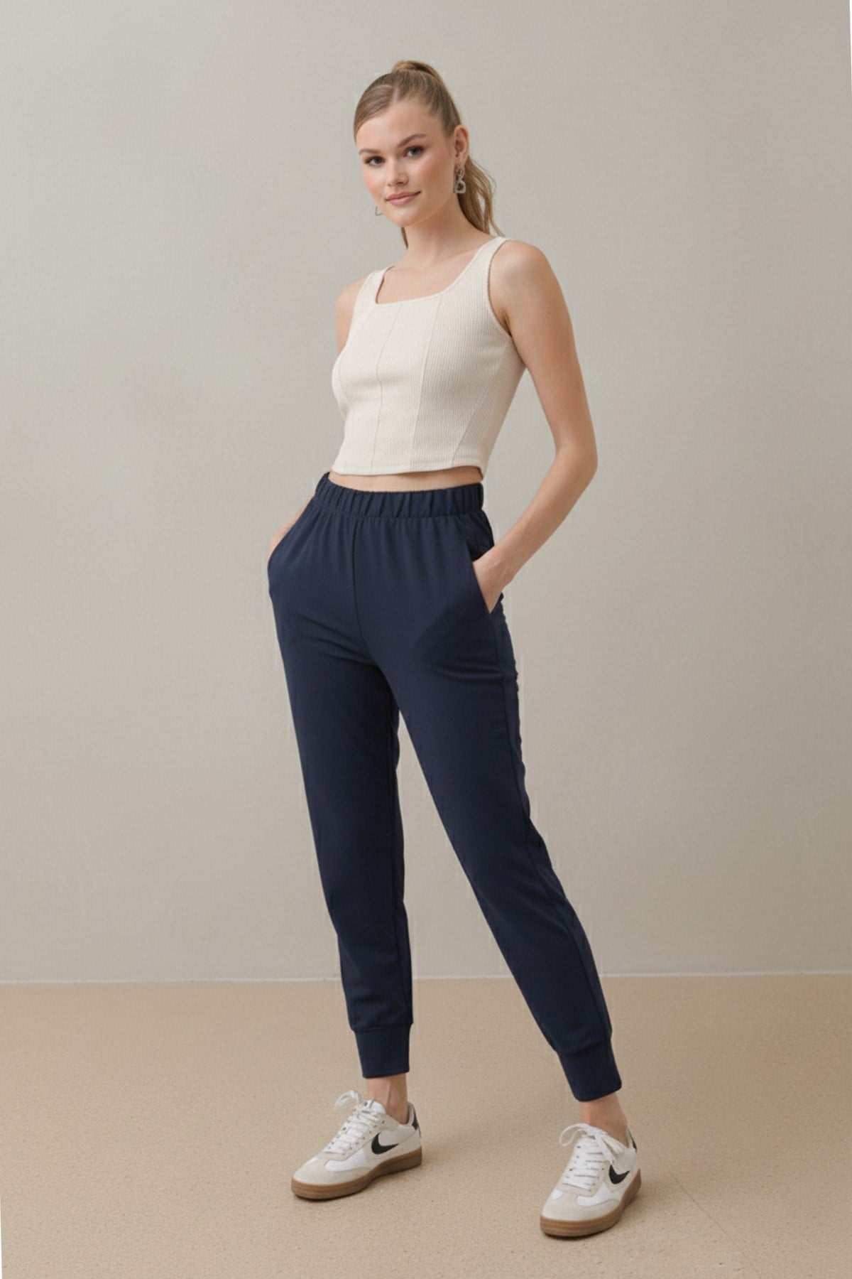 Kadın Ribana Detaylı Eşofman Altı - 30189PNT - Lacivert Pantolon Soul 