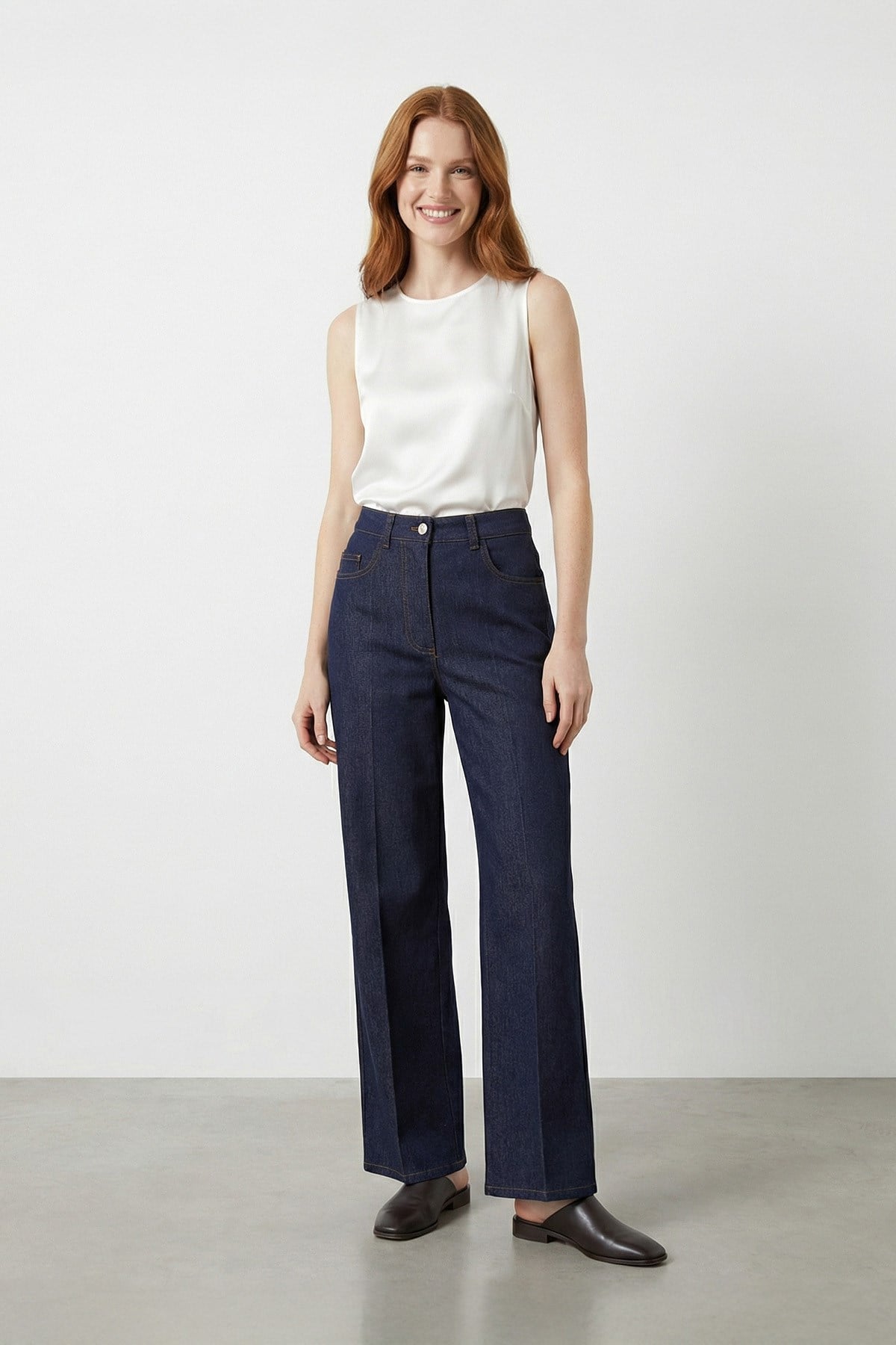 Kadın Yüksek Bel Esnek Dokuma Pantolon - 32481PNT - Lacivert Pantolon Soul 
