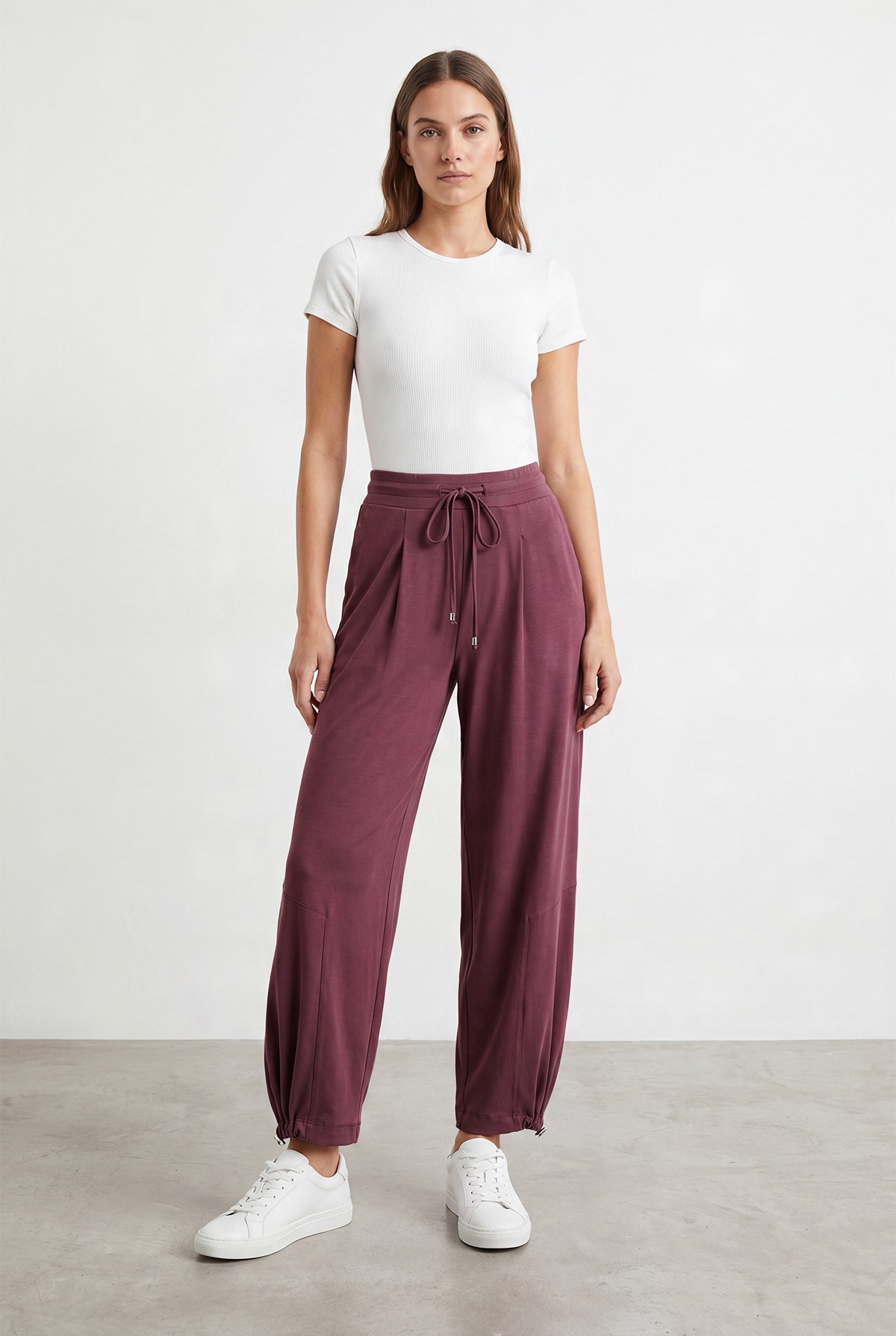 Lastik Paça Modal Karışımlı Rahat Pantolon - Mürdüm Pantolon Puane 